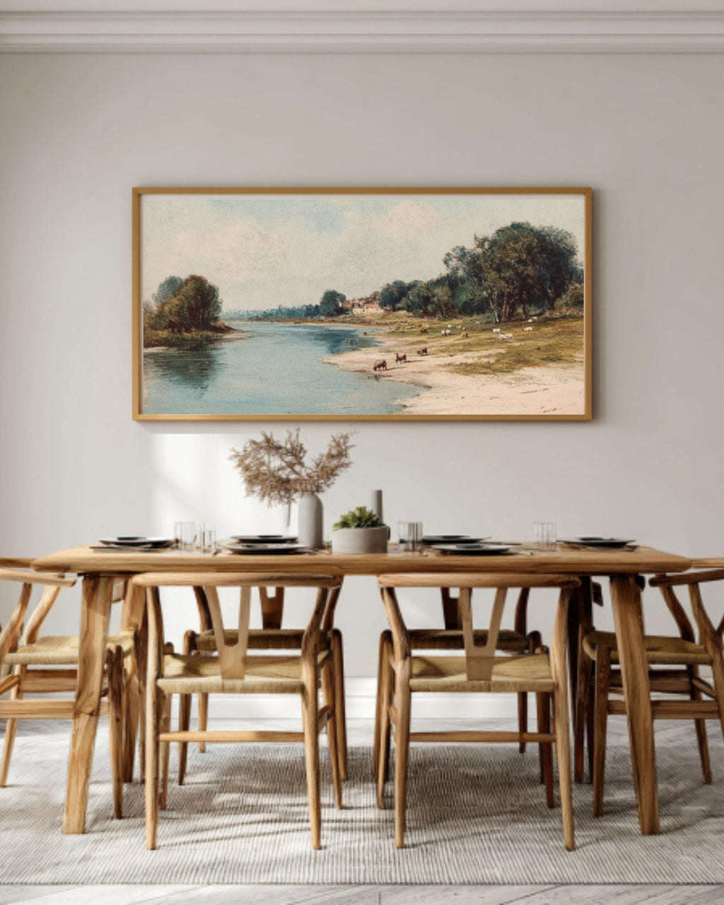 Victorian River Pastoral Wall Art | Impressionist Canvas Print