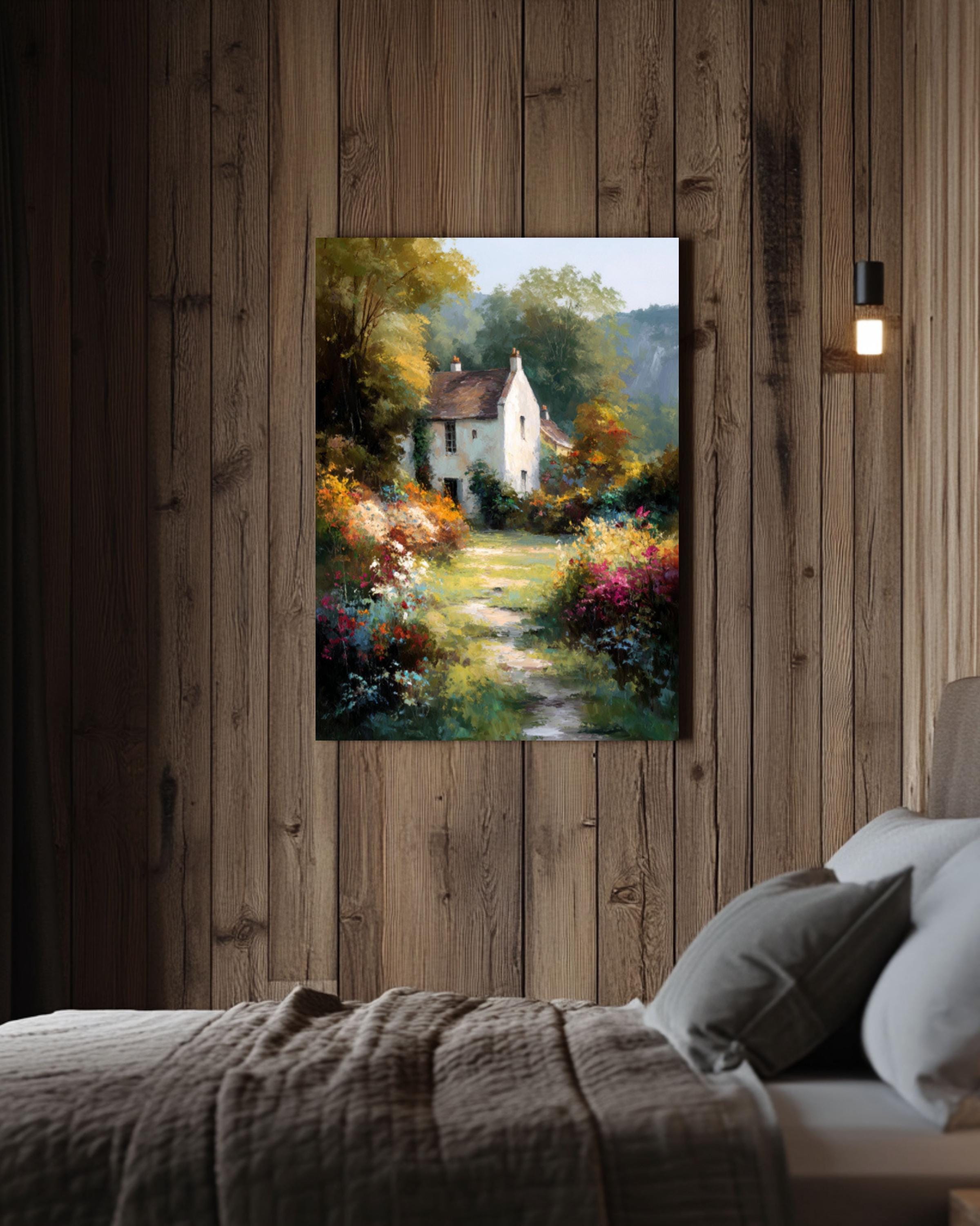 French Countryside Cottage Wall Art | Oil Painting Style Print | Canvas or Framed