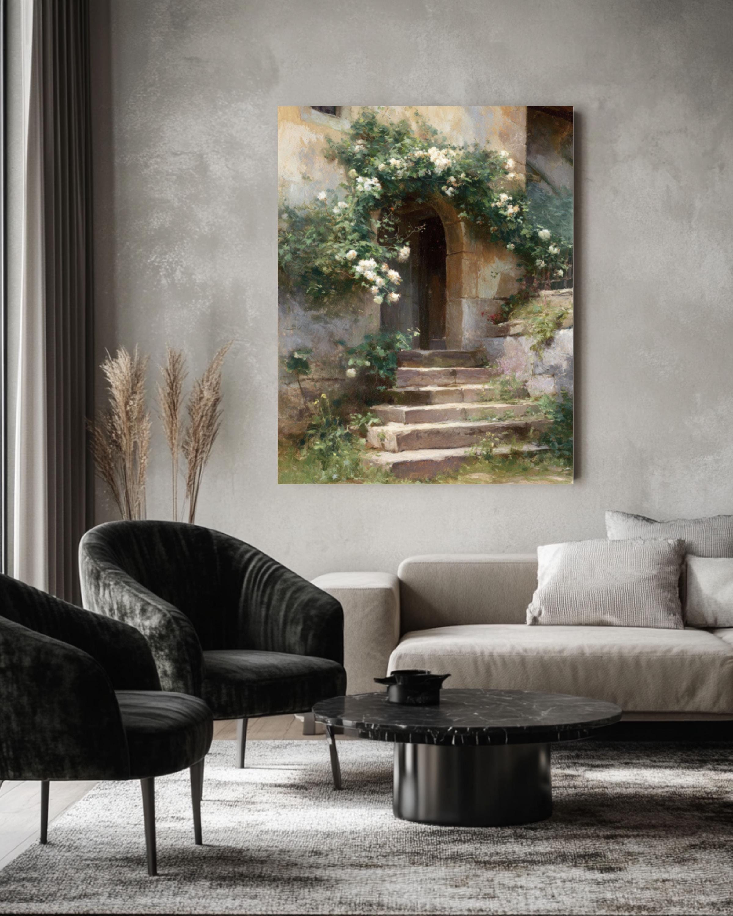 Cottage Roses & Ivy Wall Art | Vintage French Impressionist Style Print