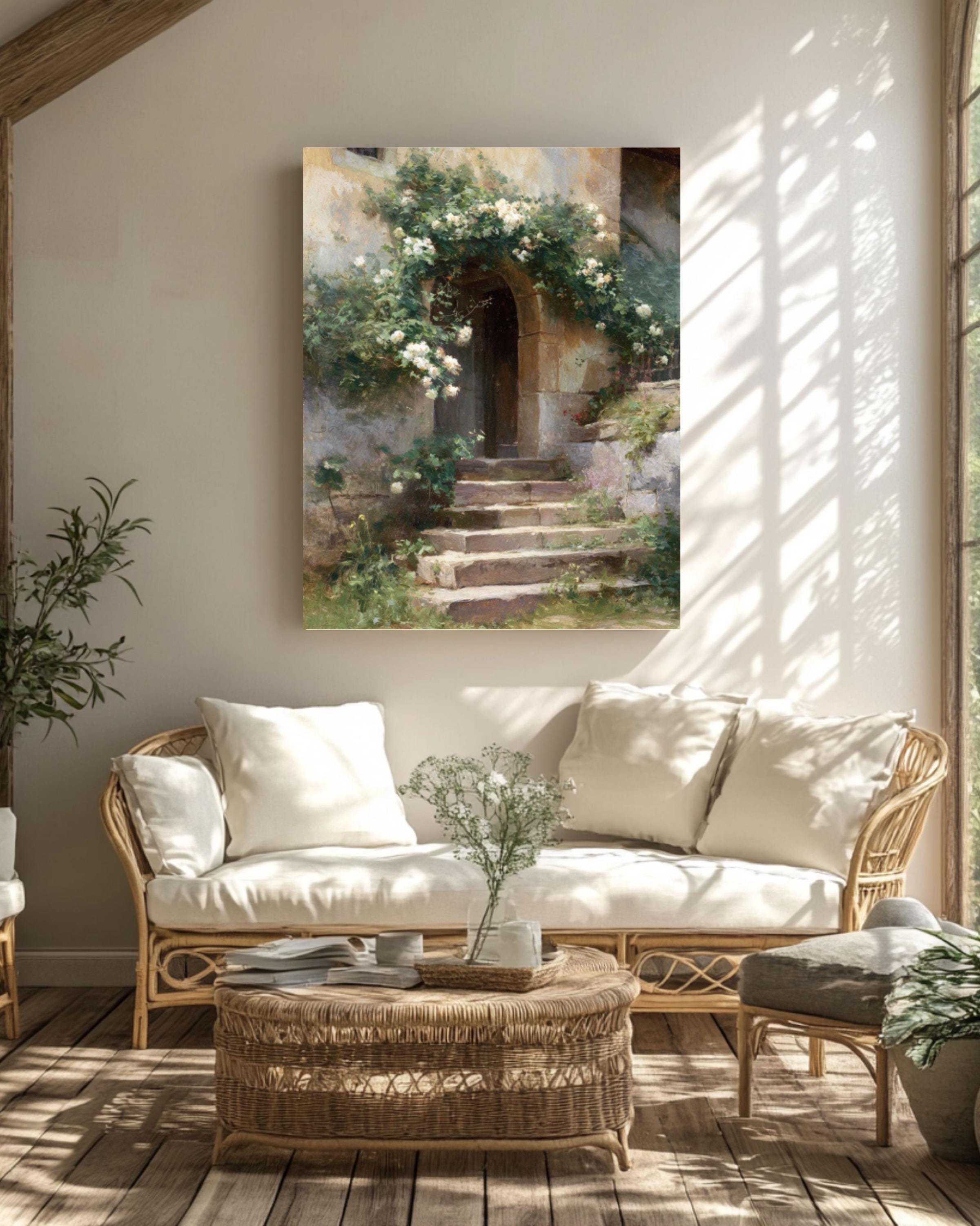 Cottage Roses & Ivy Wall Art | Vintage French Impressionist Style Print