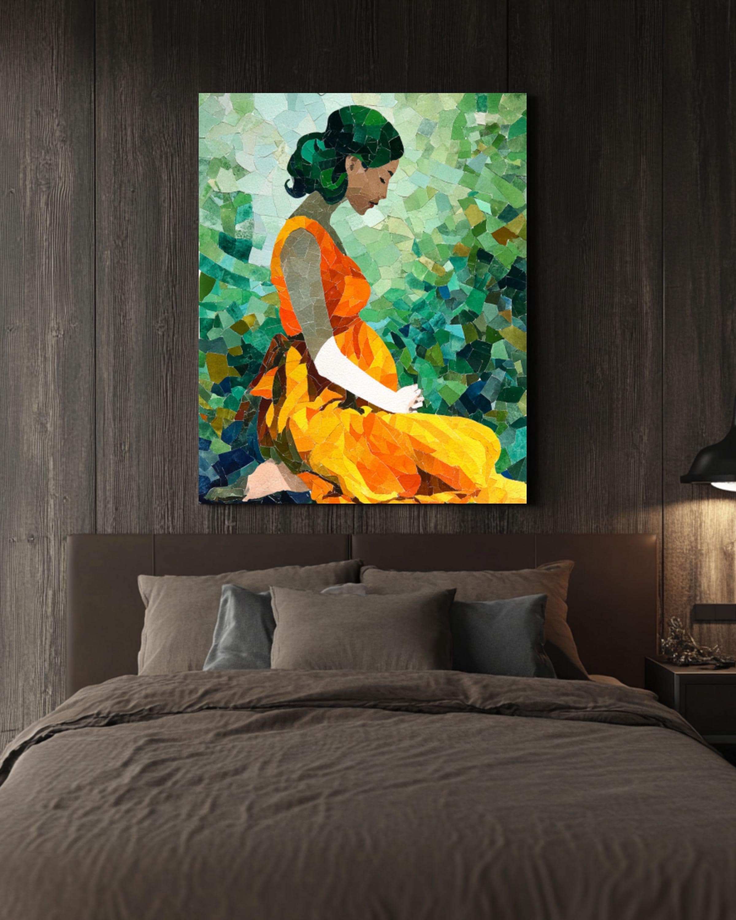 Pregnant Woman Wall Art | Matisse Style Mosaic Watercolor Poster