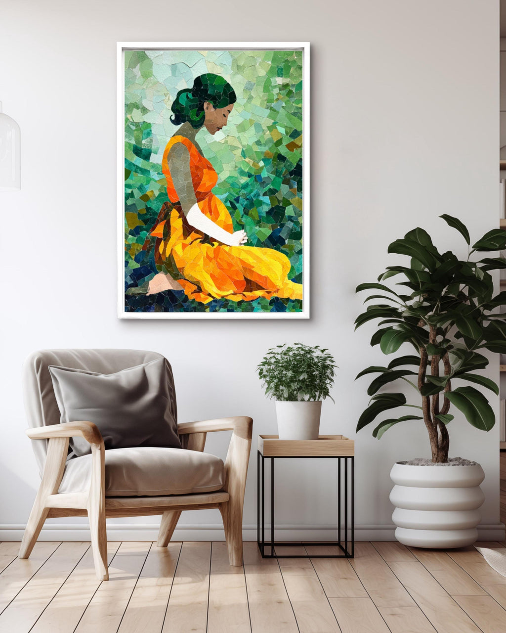 Pregnant Woman Wall Art | Matisse Style Mosaic Watercolor Poster