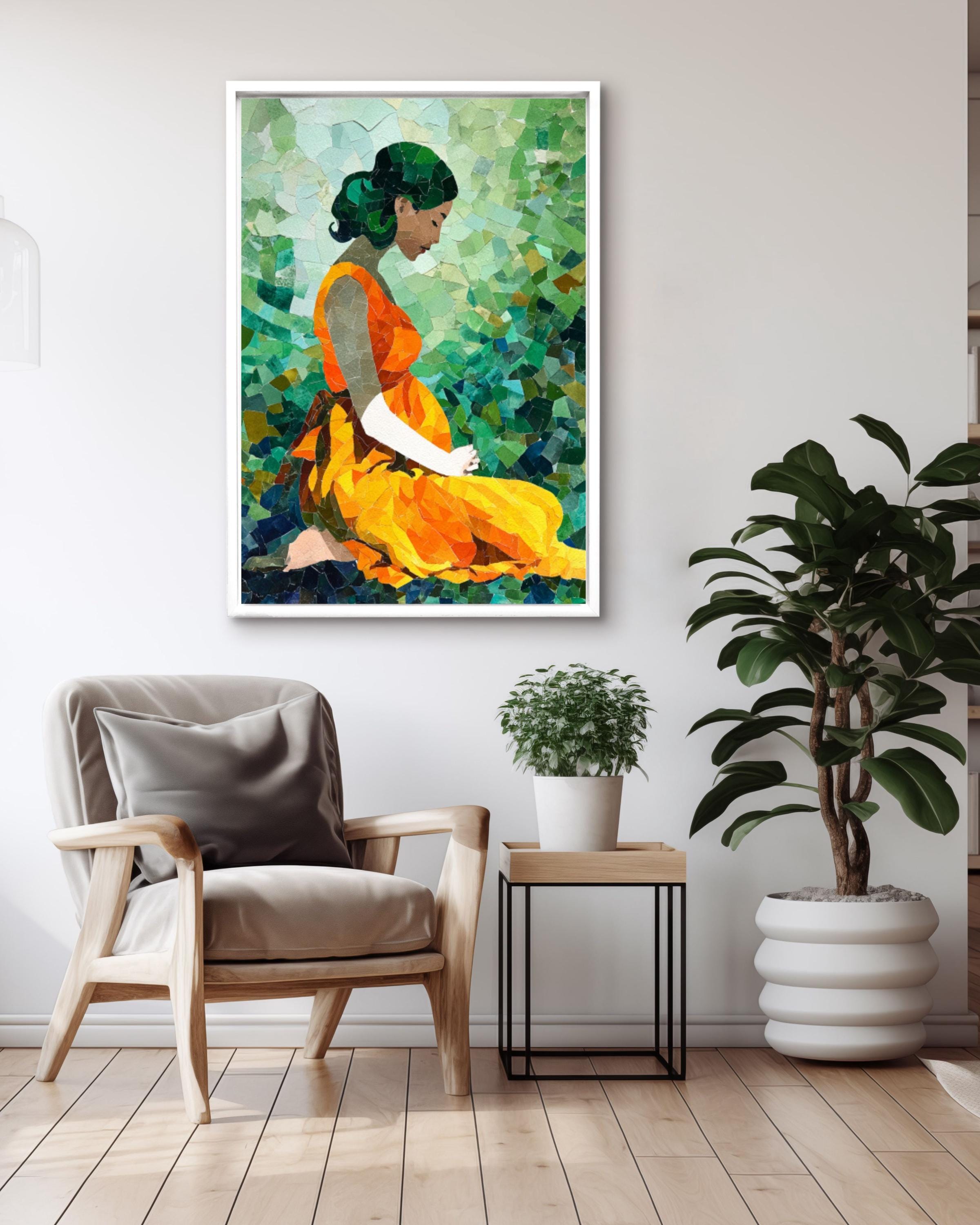 Pregnant Woman Wall Art | Matisse Style Mosaic Watercolor Poster
