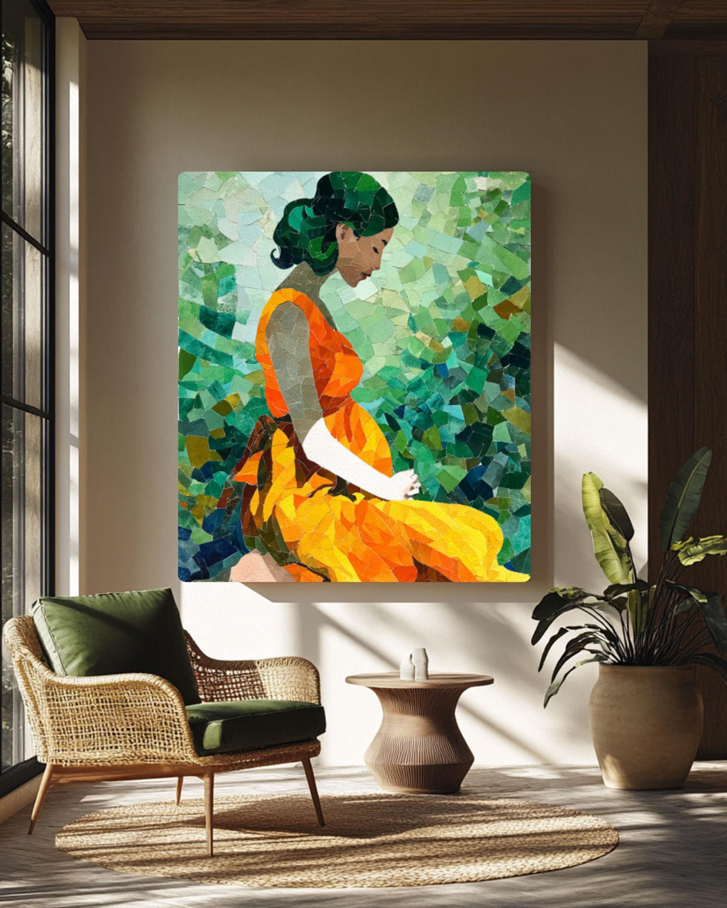 Matisse Style Pregnant Woman Art: Mosaic Watercolor Poster for home and office wall décor