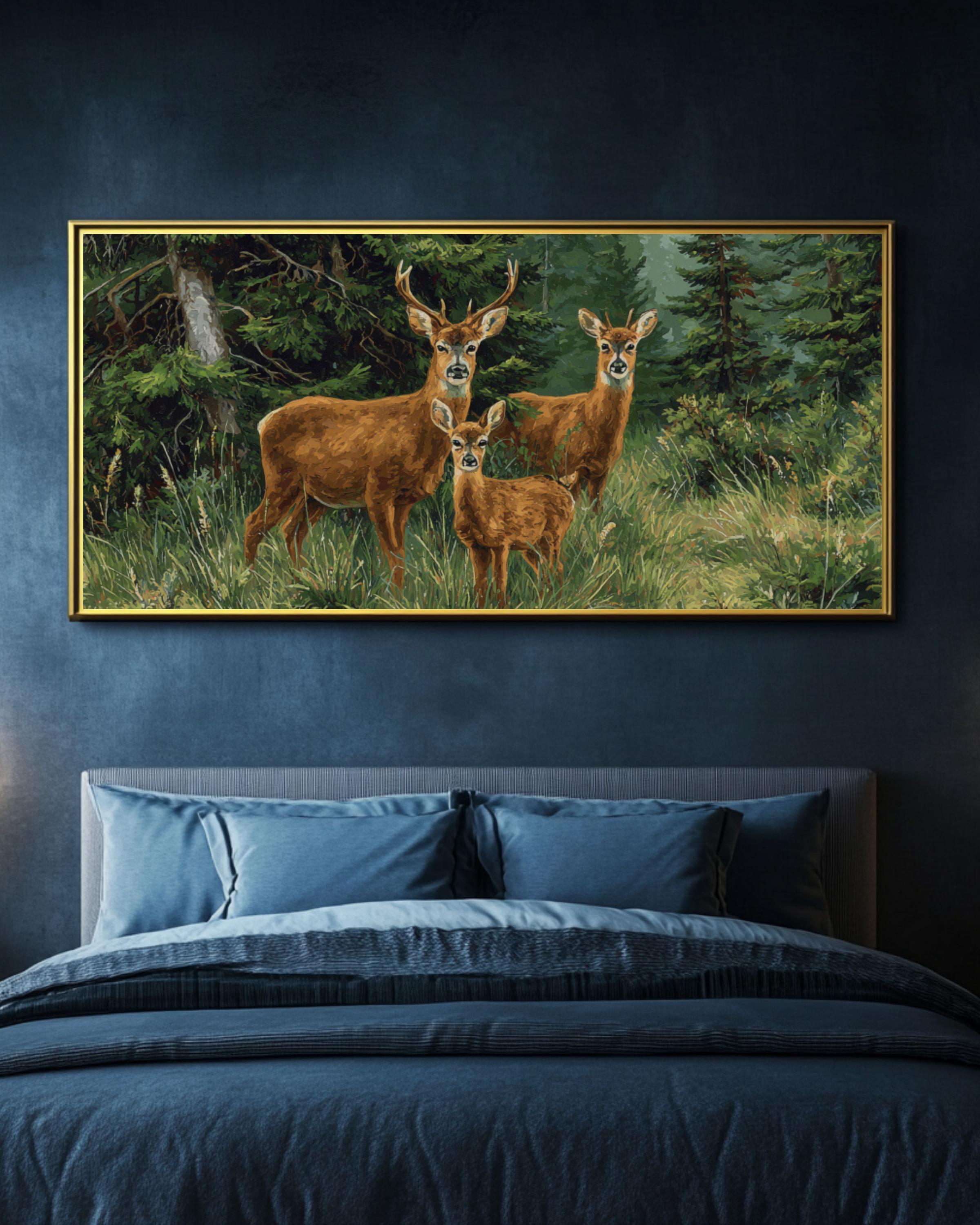 Deer Family Wildlife Wall Art | Painterly Nature Canvas Print