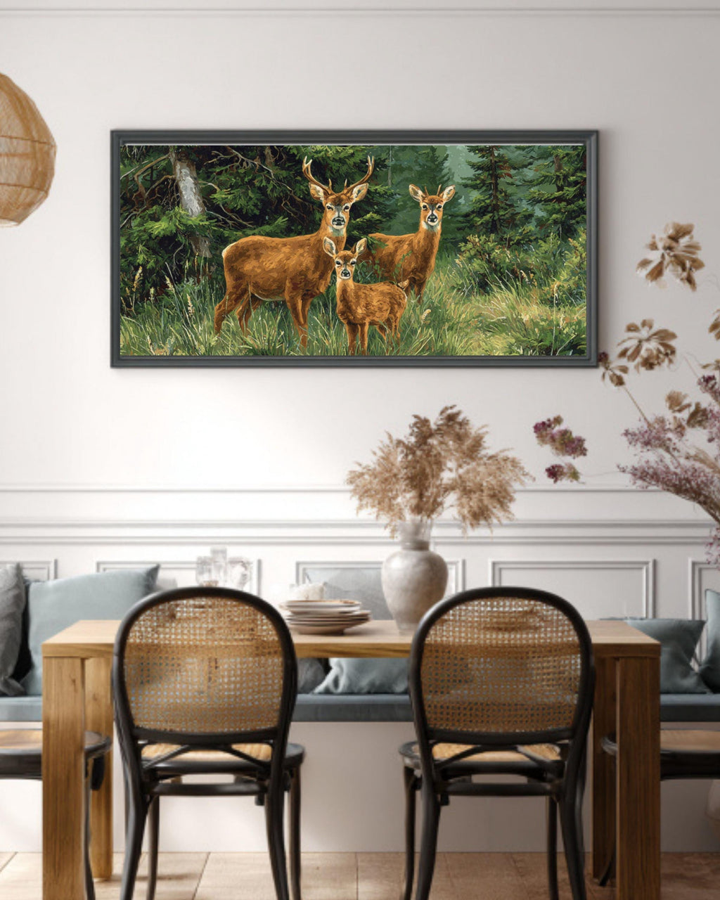 Deer Family Wildlife Wall Art | Painterly Nature Canvas Print