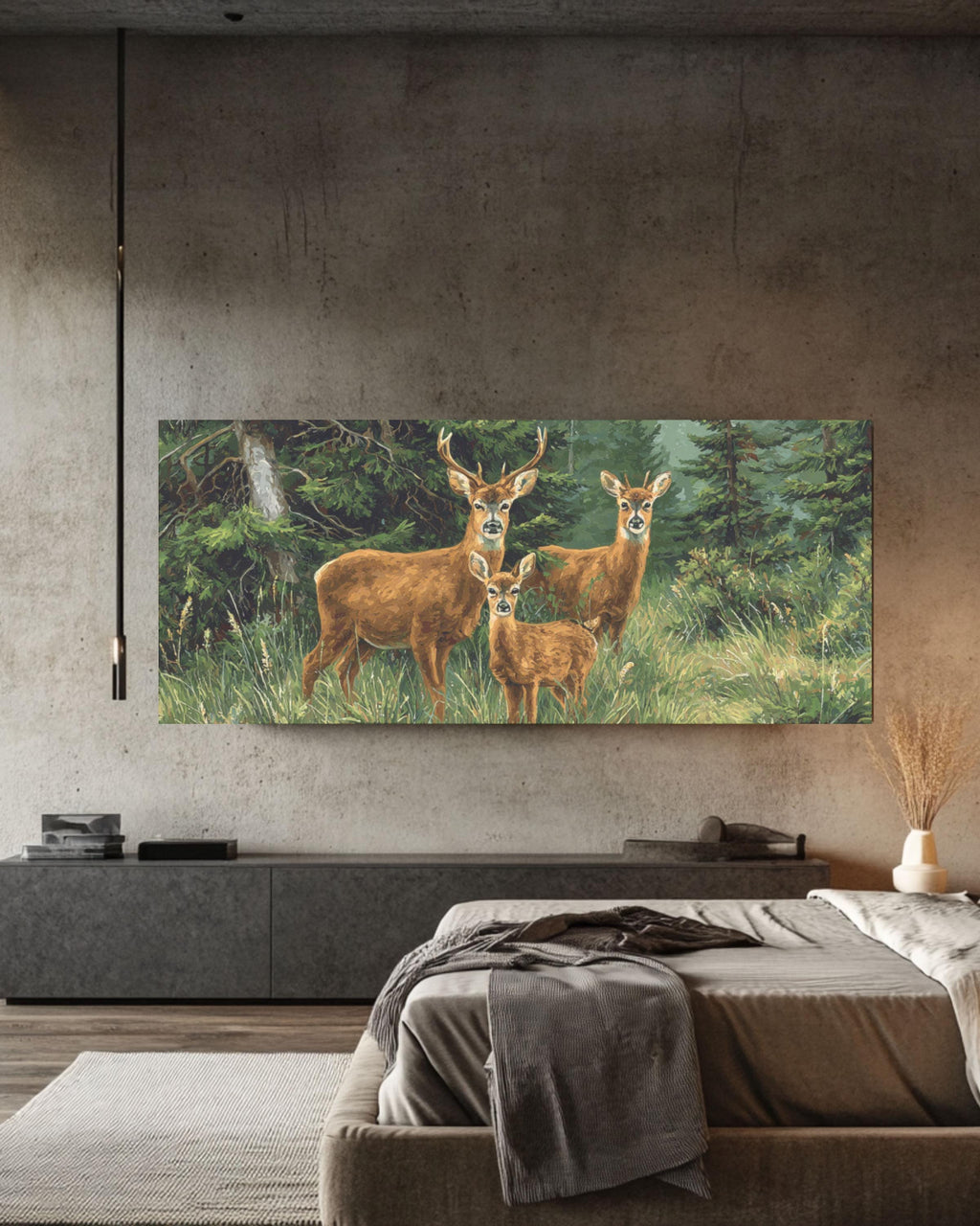 Deer Family Wildlife Wall Art | Painterly Nature Canvas Print