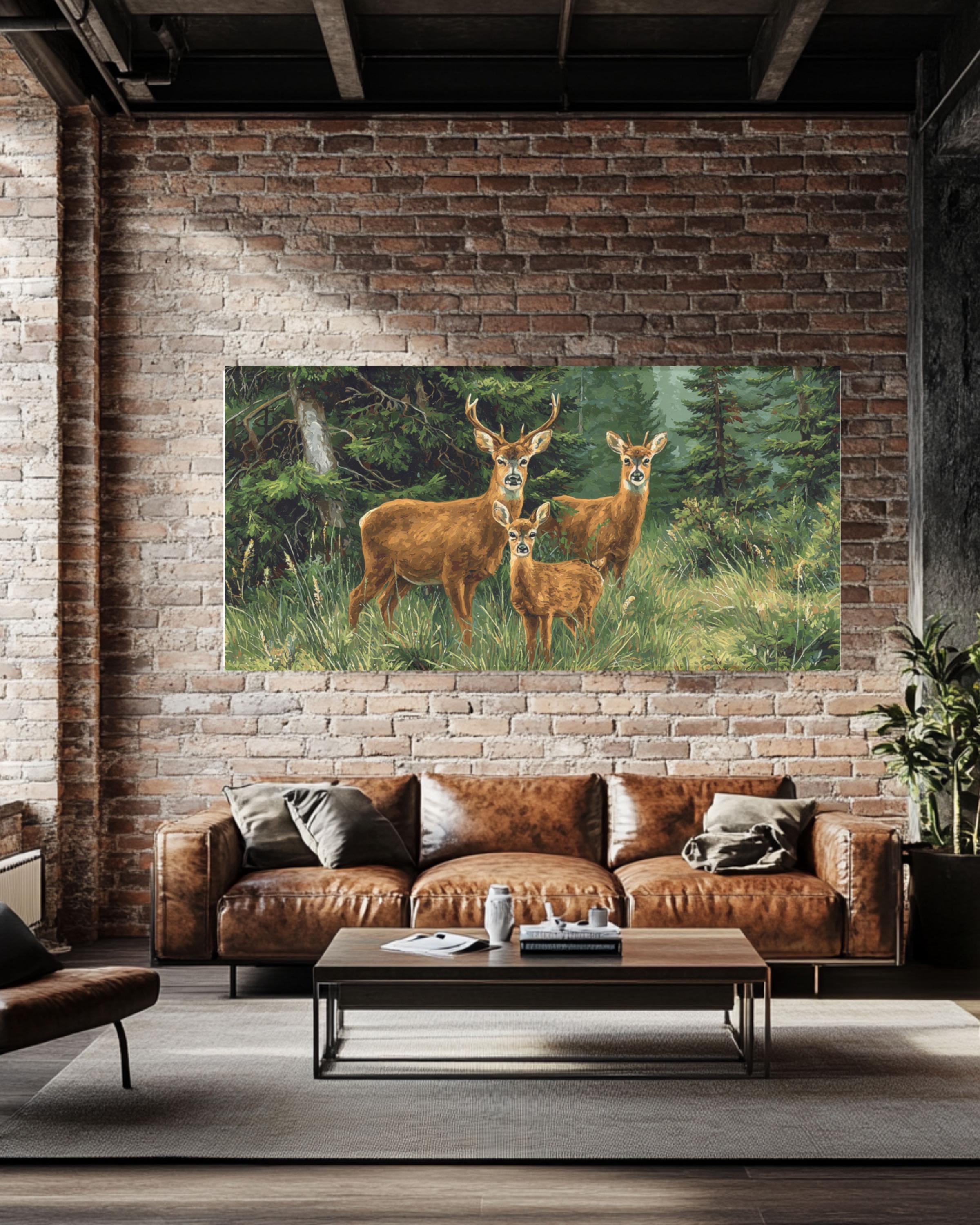 Deer Family Canvas Art: Tostov Style Wildlife Scene for home and office wall décor