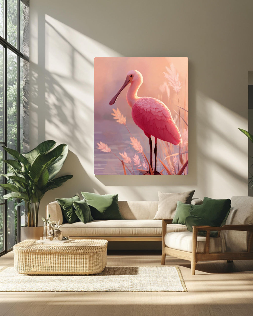 Roseate Spoonbill Bird Wall Art | Pastel Cartoon Poster | Canvas or Framed