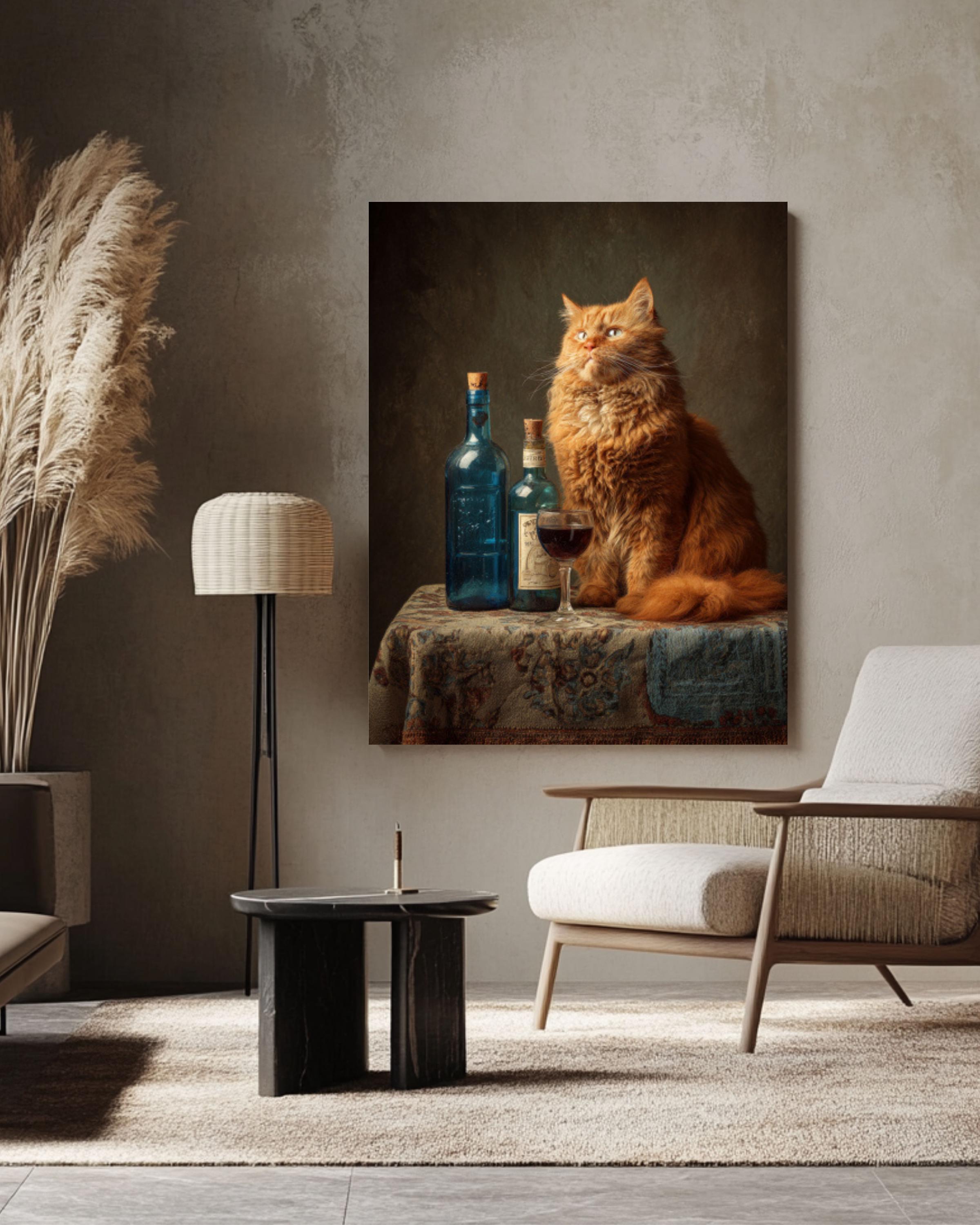 Fat Orange Cat Wine Wall Art Print | Whimsical Kitchen Decor