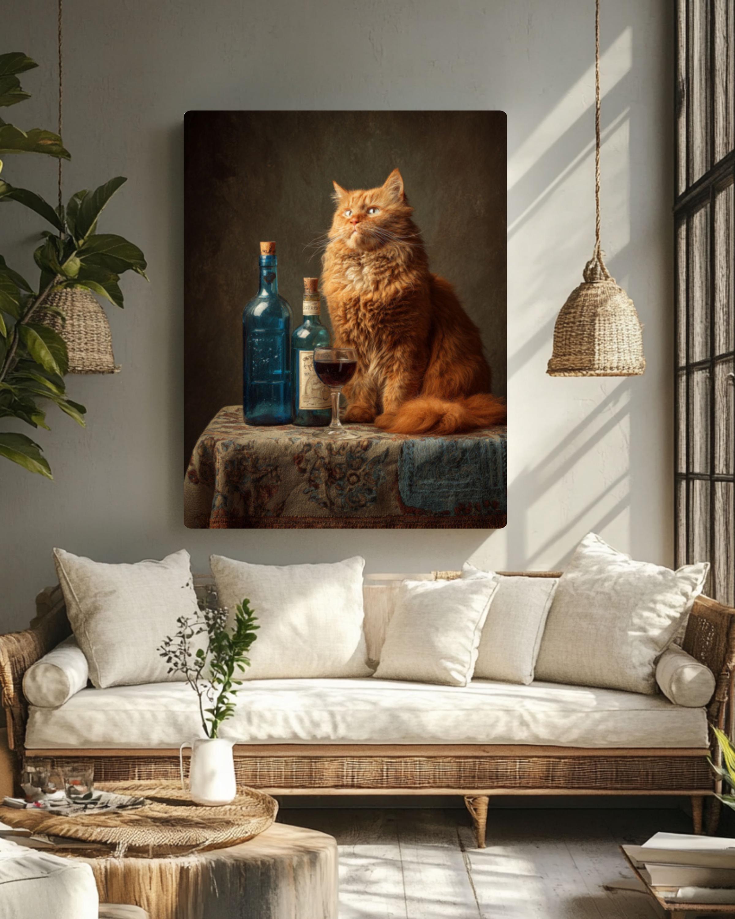 Fat Orange Cat Wine Wall Art Print | Whimsical Kitchen Decor
