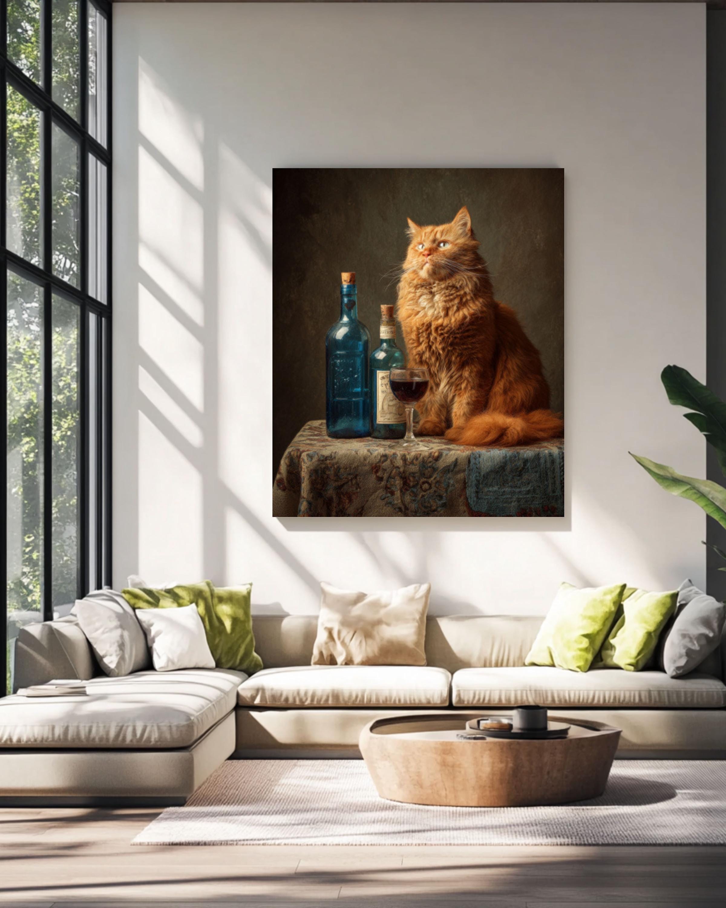 Fat Orange Cat Wine Wall Art Print | Whimsical Kitchen Decor