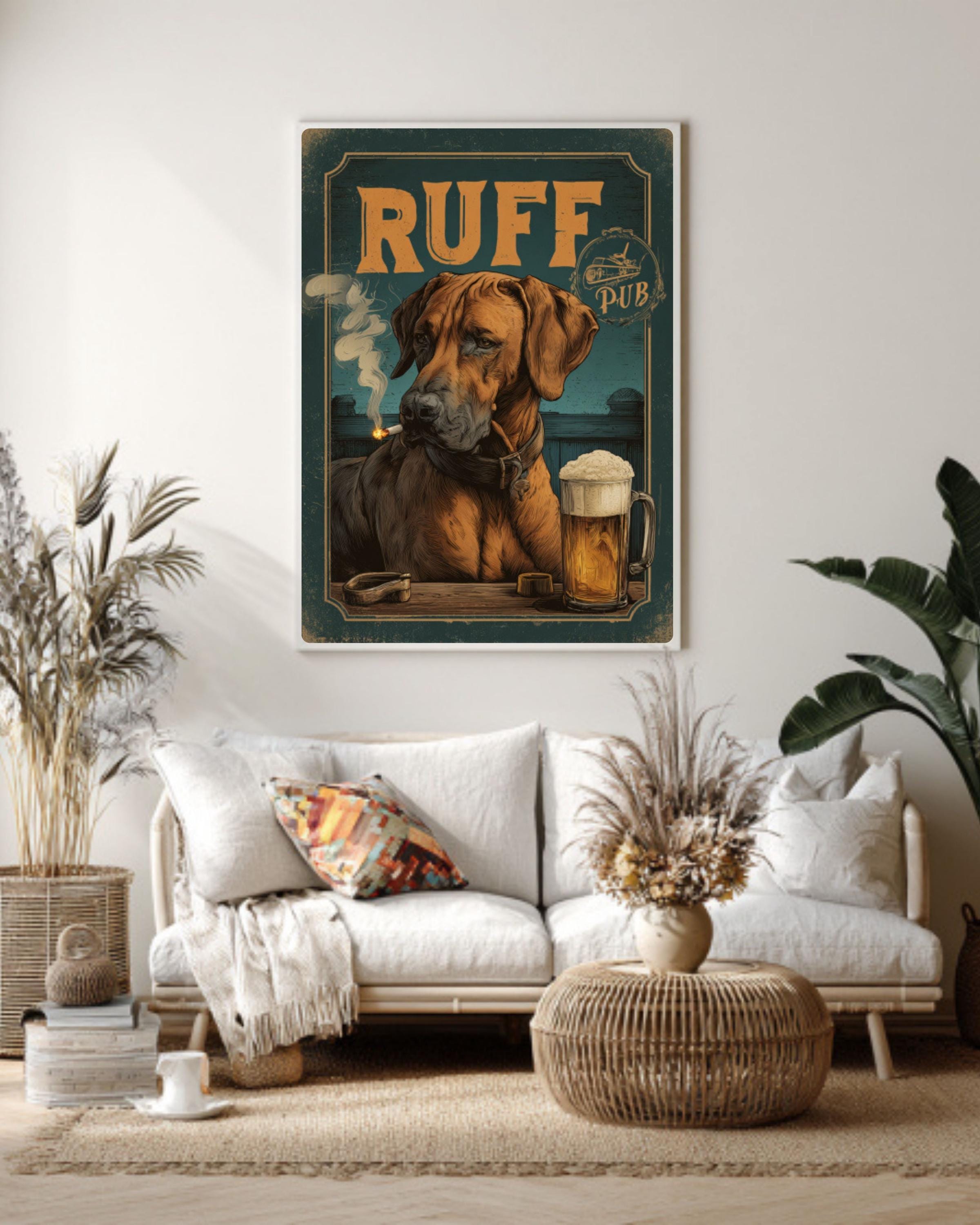 Rhodesian Ridgeback Wall Art Print | Vintage 1930s Dog Poster | Pub Bar Decor