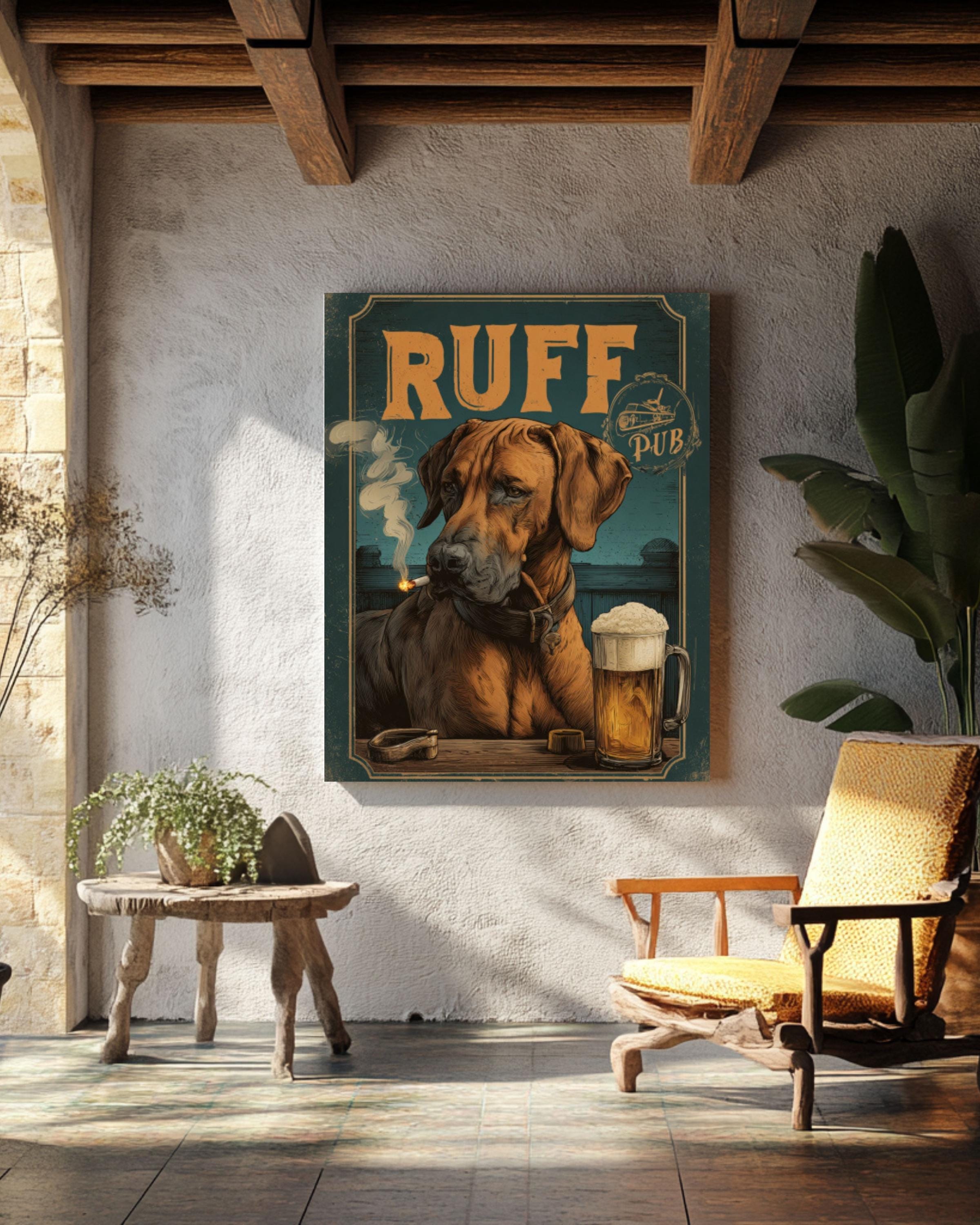 Vintage Rhodesian Ridgeback Pub Art Print: 1930s Style Dog Poster for home and office wall décor