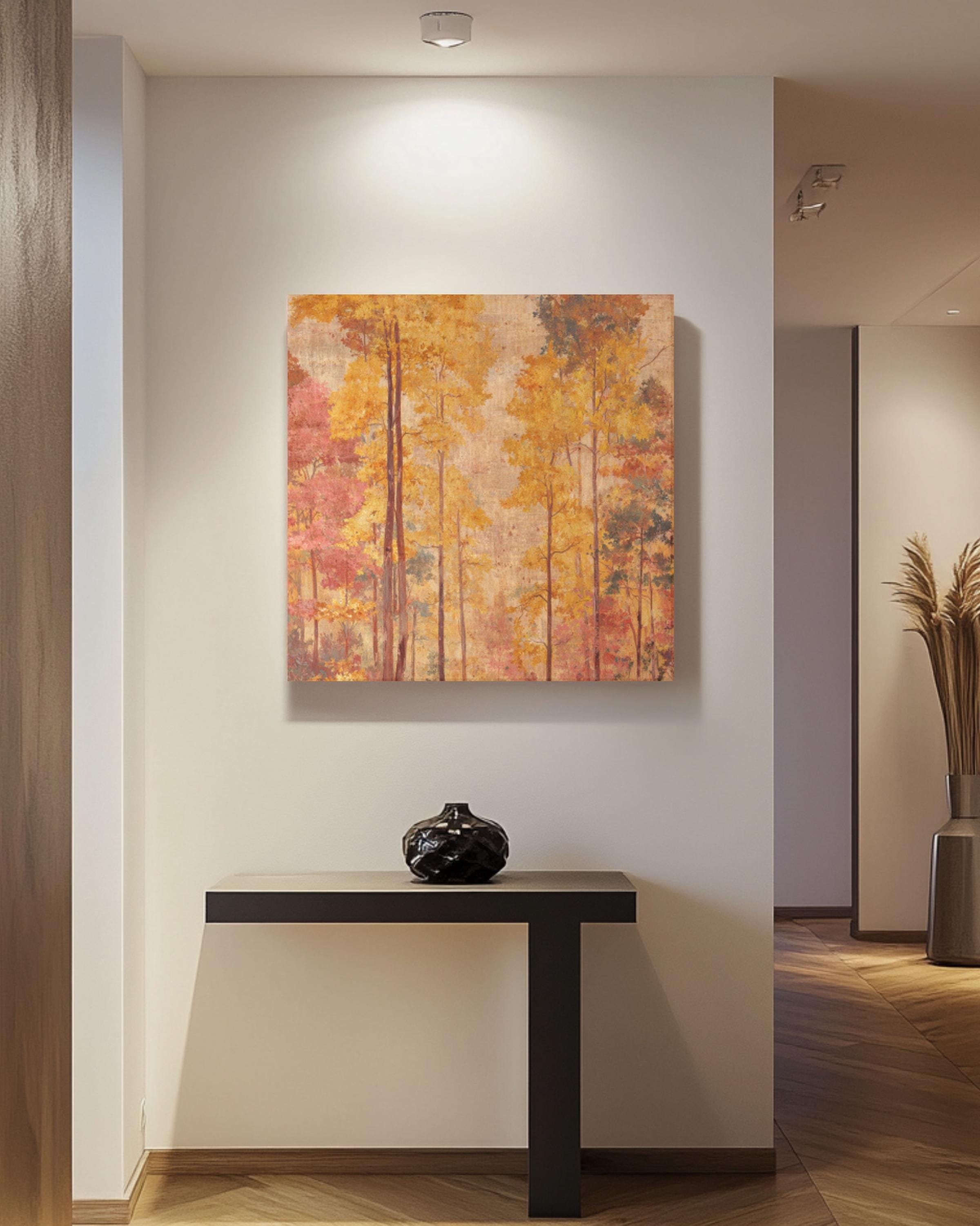 Autumn Forest Wall Art Print | Rustic Vintage Canvas Home Decor