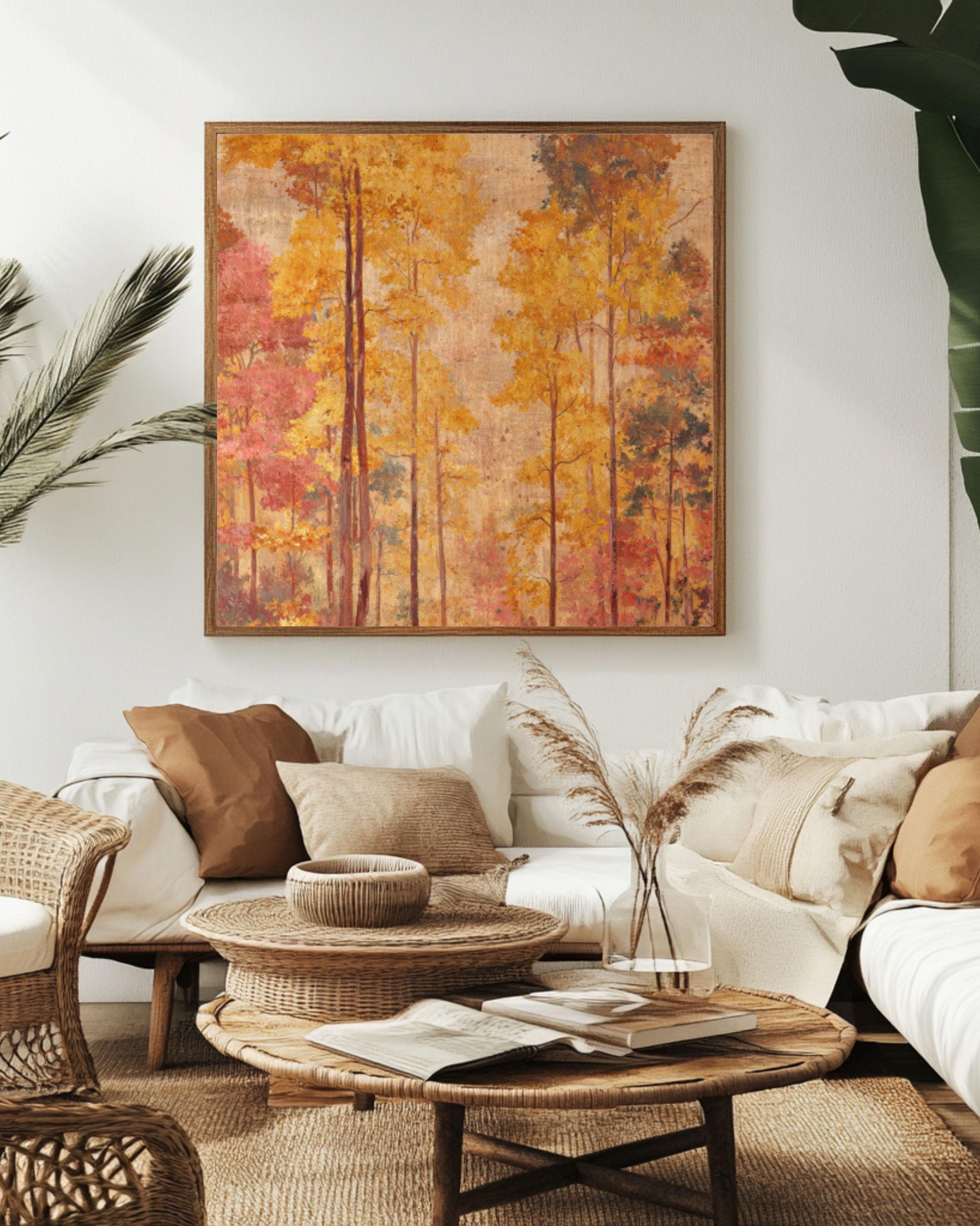 Autumn Forest Wall Art Print | Rustic Vintage Canvas Home Decor