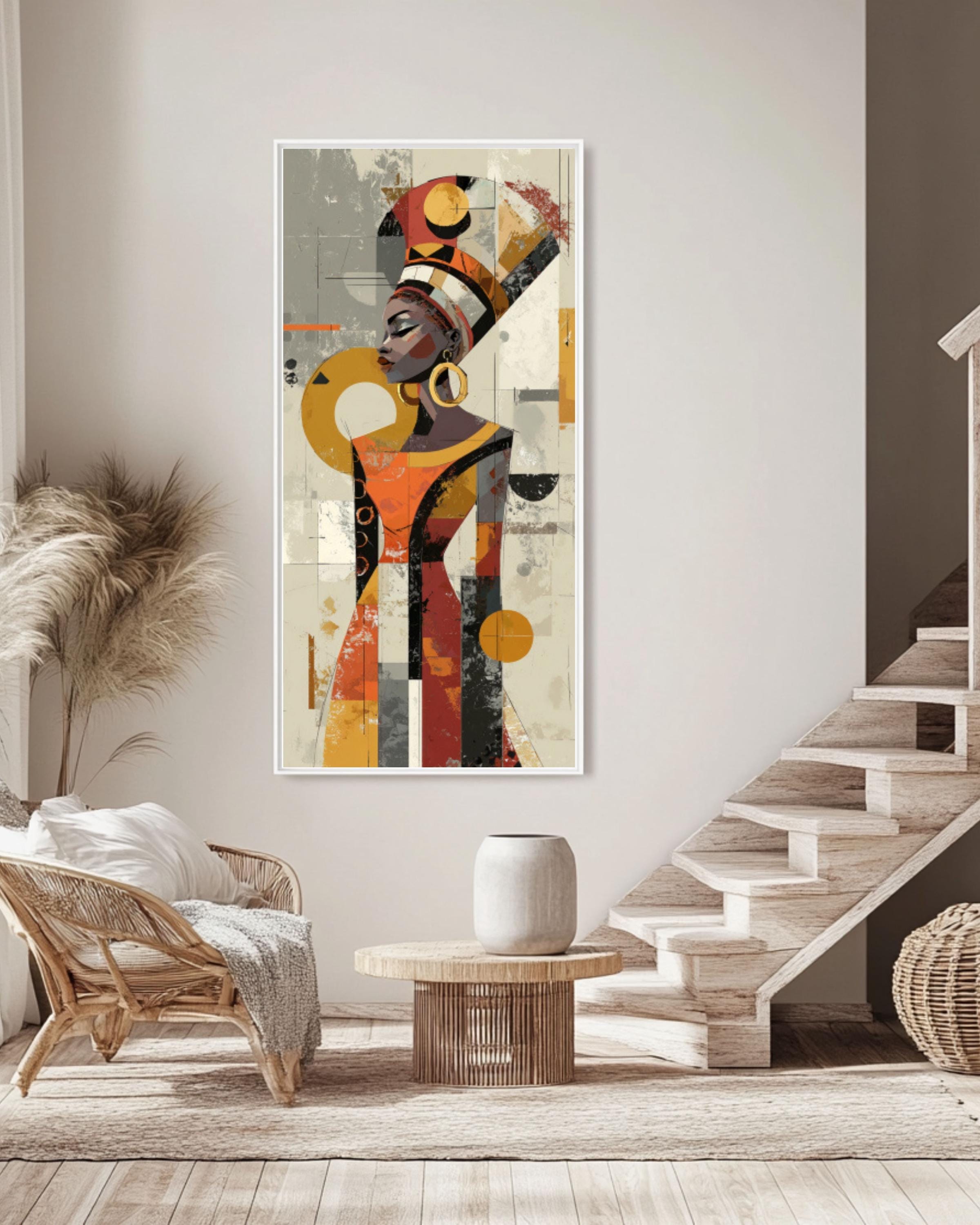 Abstract African Woman Wall Art | Geometric Portrait Canvas Print