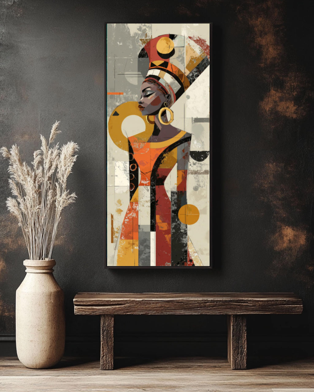 Abstract African Woman Wall Art | Geometric Portrait Canvas Print