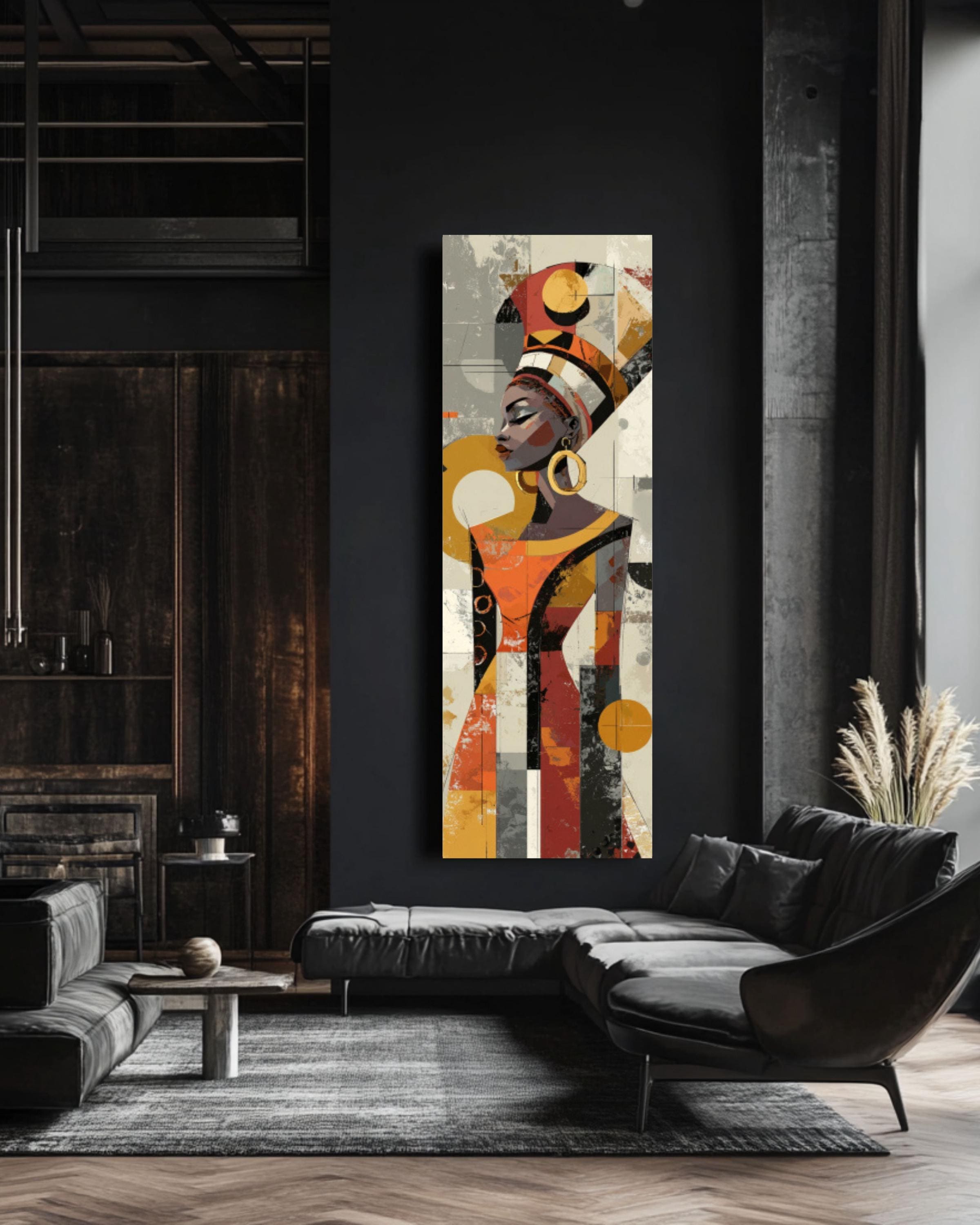 Abstract African Woman Art: Geometric Canvas Wall Decor for home and office wall décor
