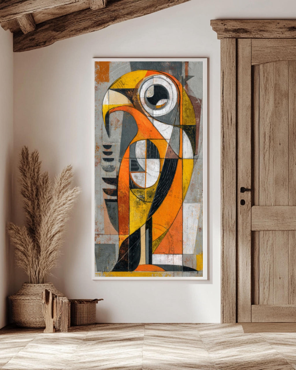 Picasso Style Abstract Bird Wall Art | Geometric Cubist Canvas Print