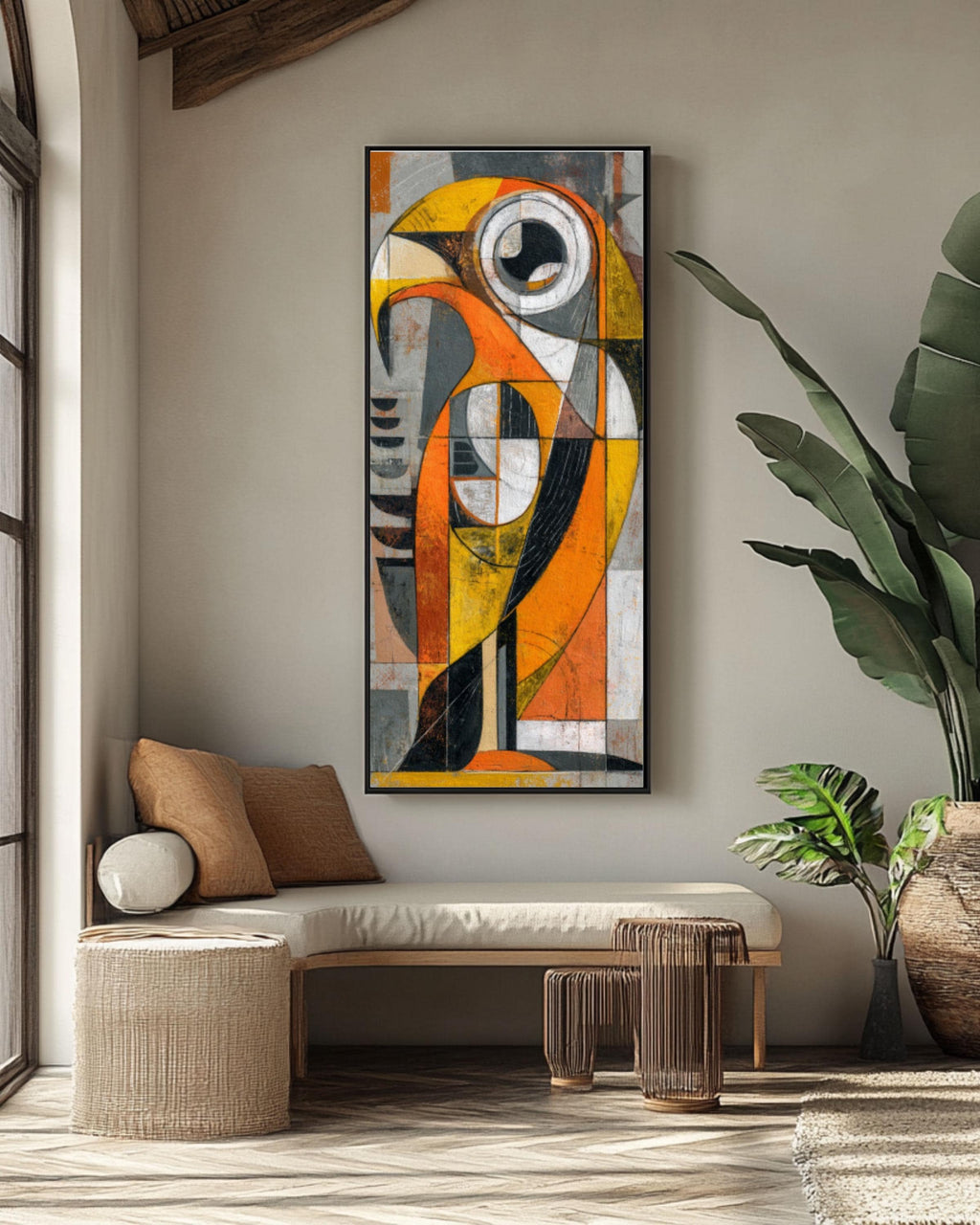 Picasso Style Abstract Bird Art: Geometric Canvas Wall Decor for home and office wall décor