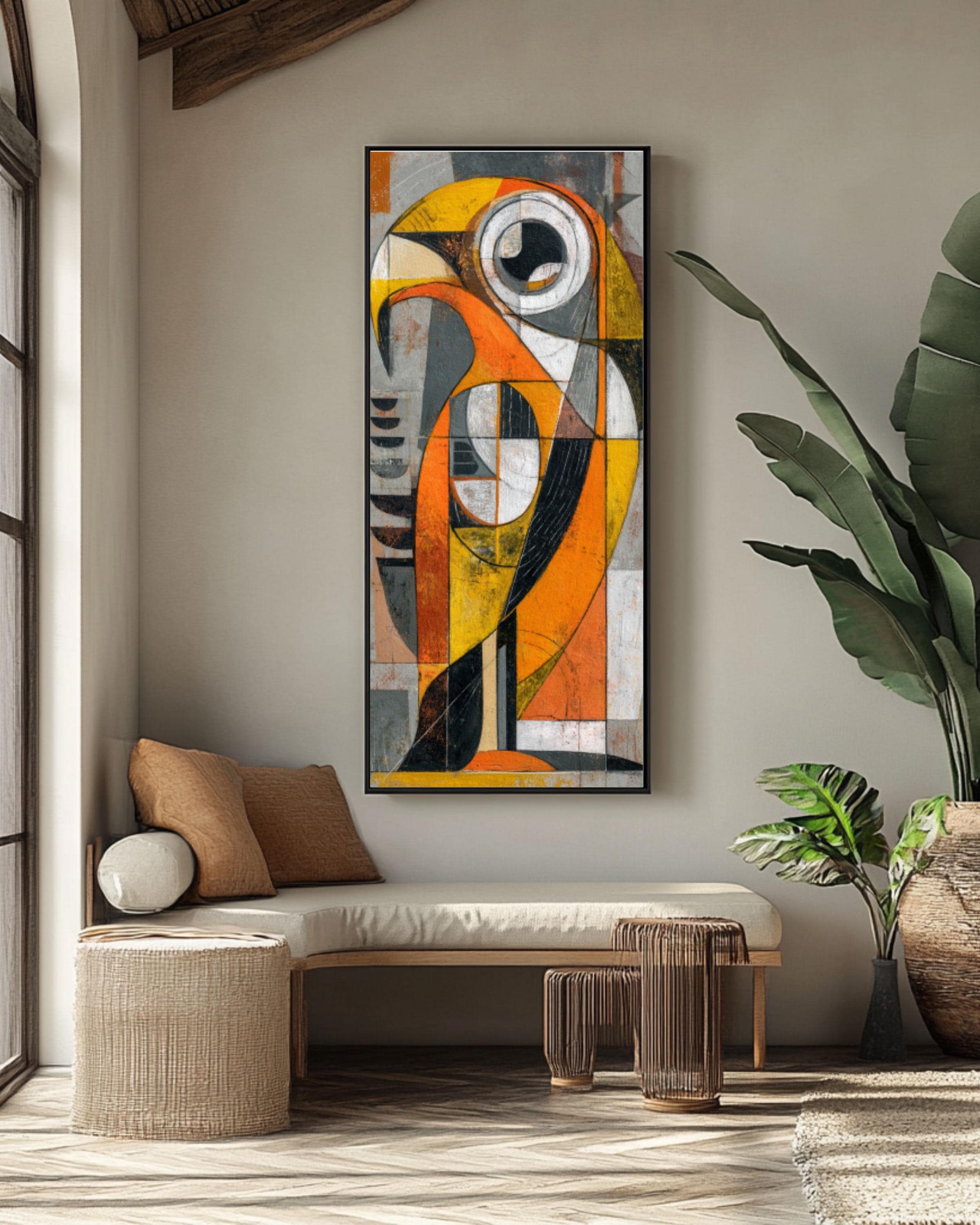 Picasso Style Abstract Bird Art: Geometric Canvas Wall Decor for home and office wall décor