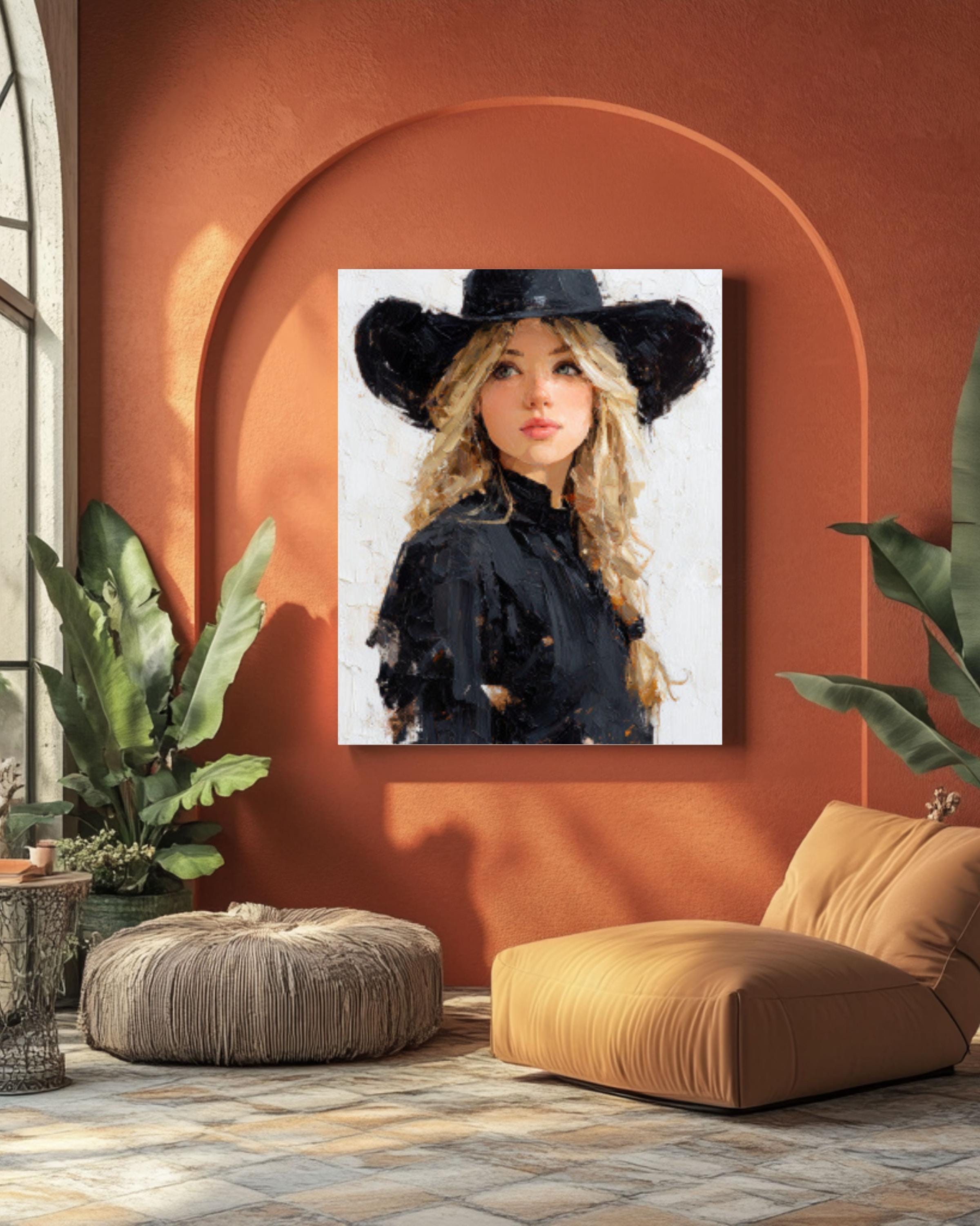 Cowboy Woman Western Canvas Art – Palette Knife Painting