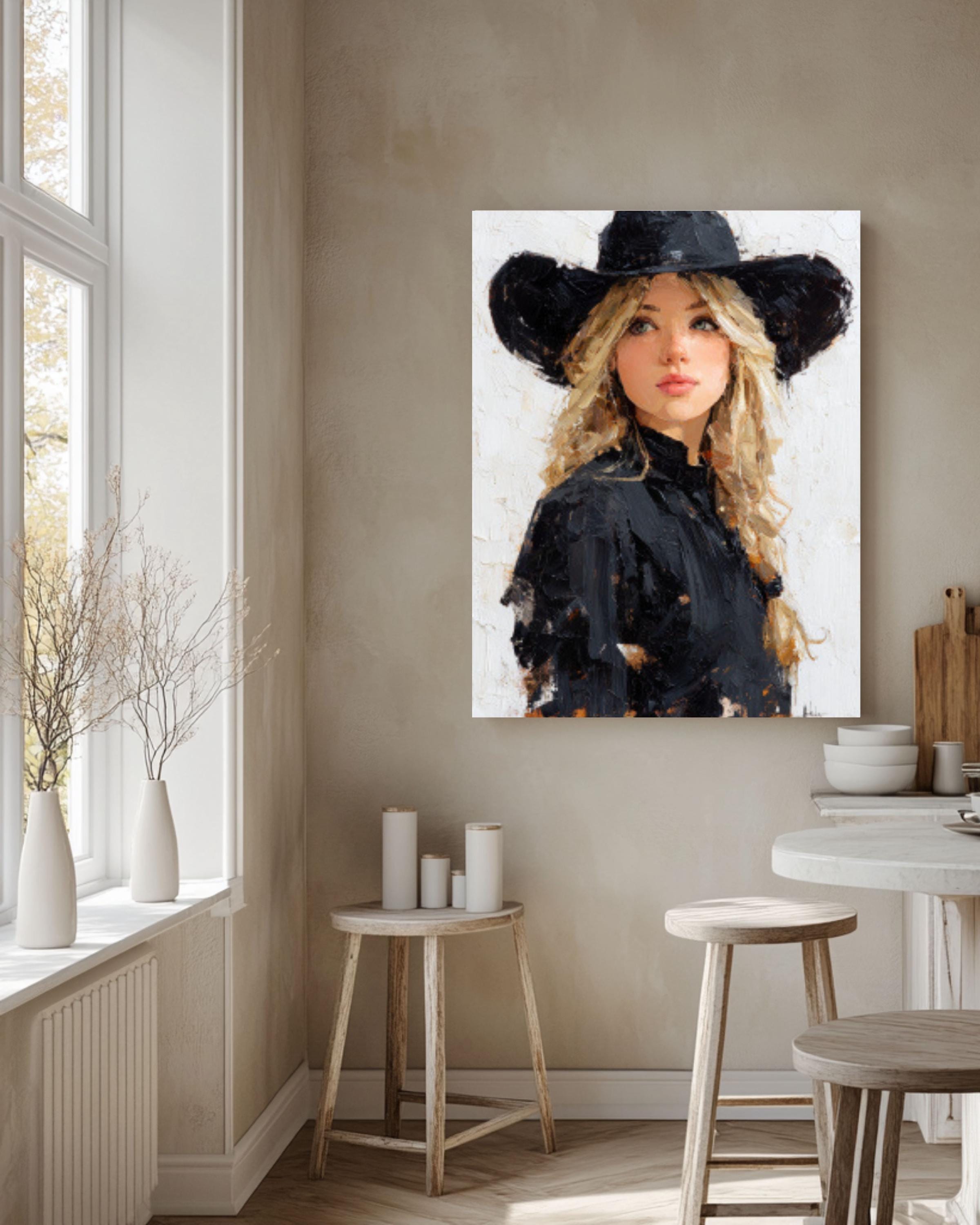 Cowboy Woman Western Canvas Art – Palette Knife Painting