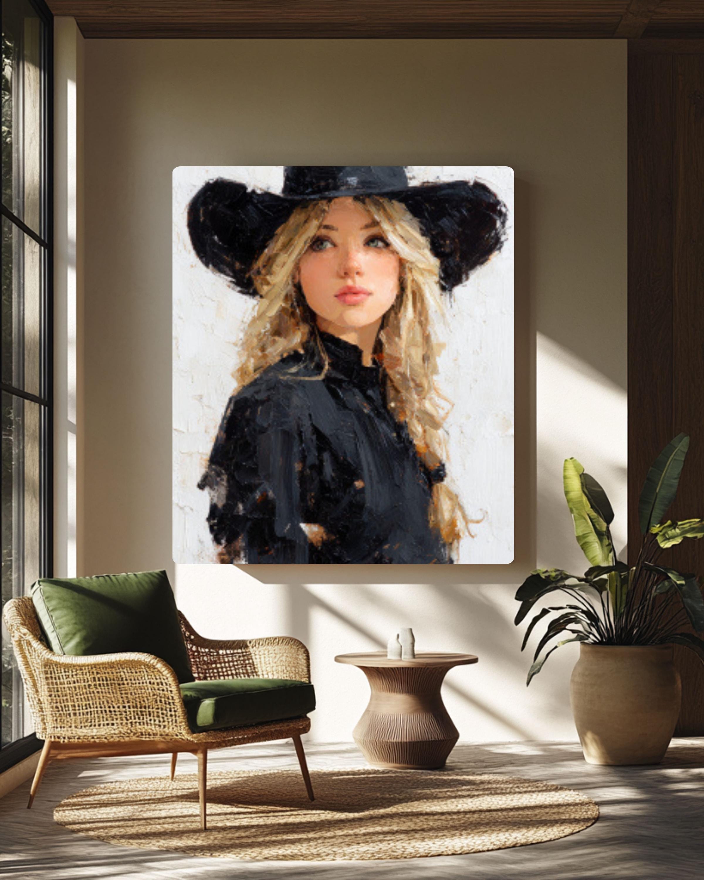 Cowboy Woman Western Canvas Art – Palette Knife Painting
