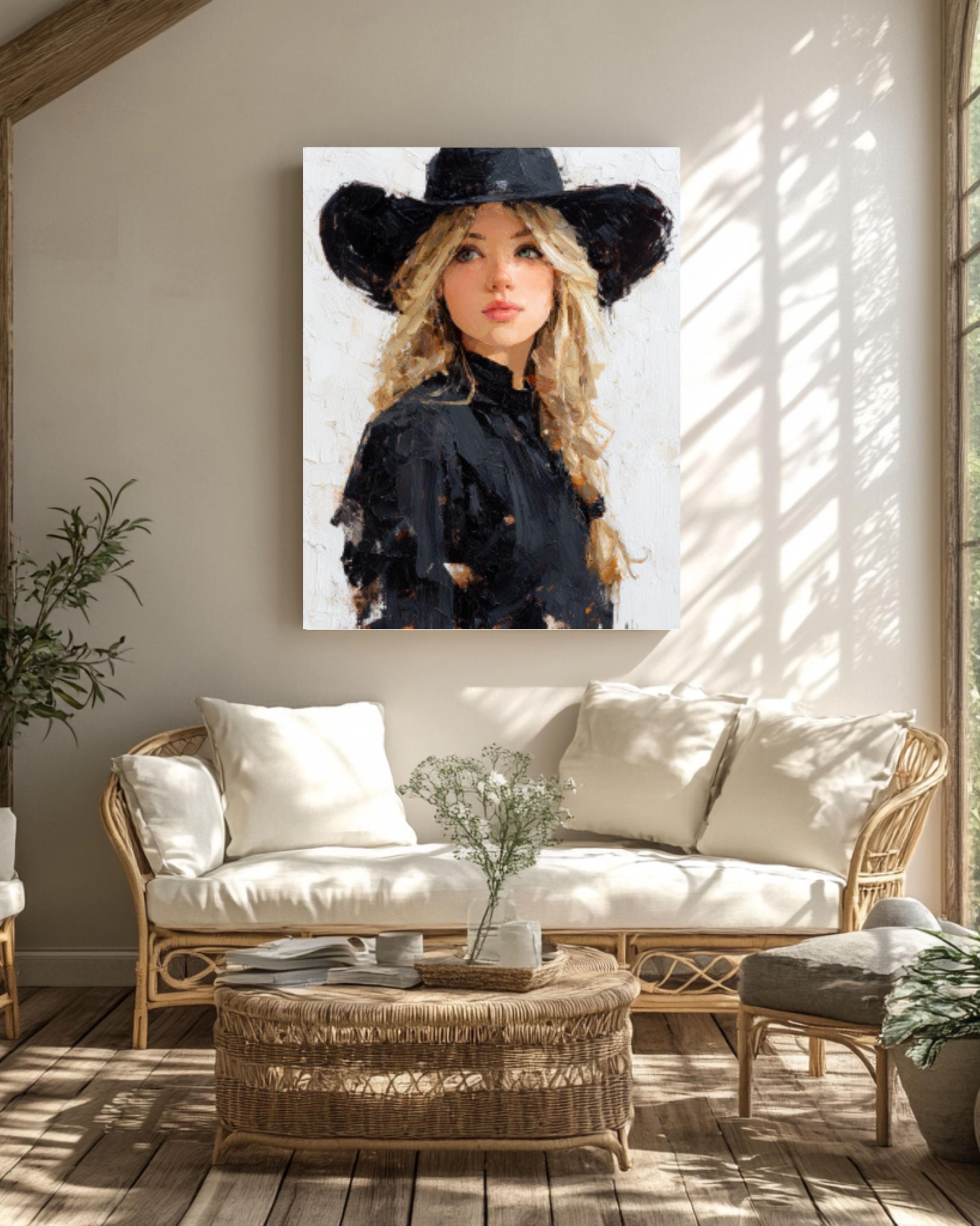 Cowboy Woman Western Canvas Art – Palette Knife Painting