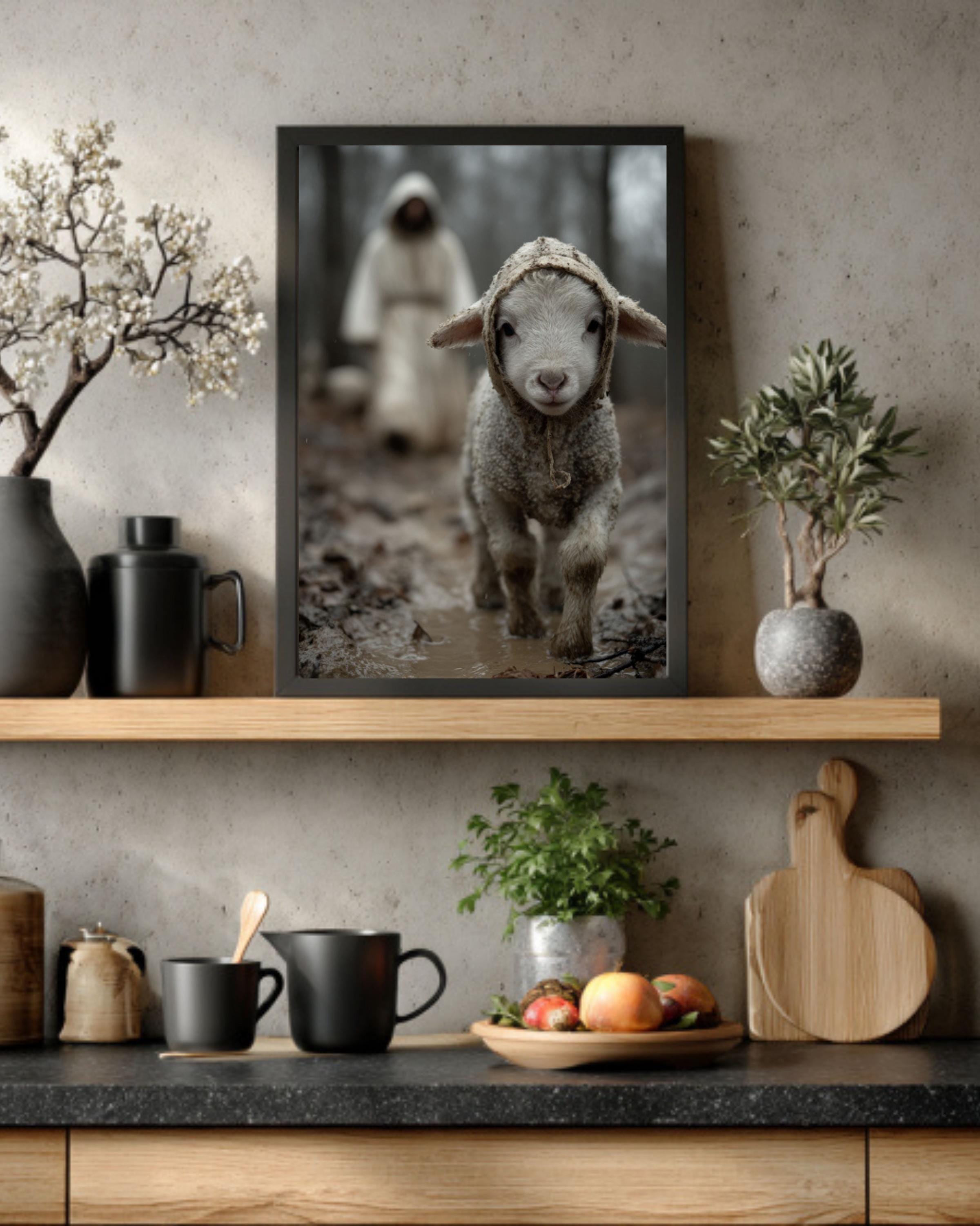 Lamb in Muddy Forest Wall Art | Faith-Inspired Cinematic Canvas Print