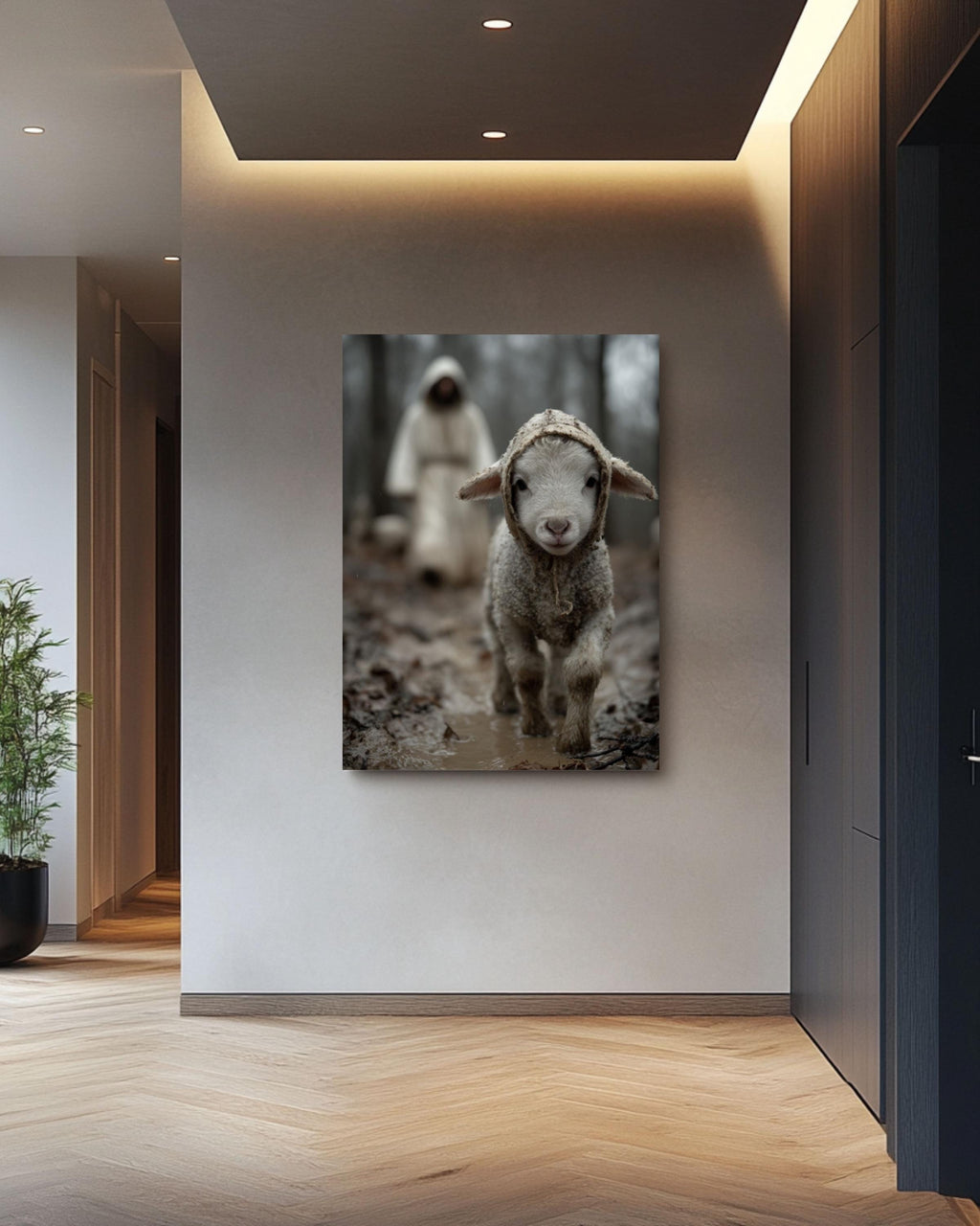 Lamb in Muddy Forest Wall Art | Faith-Inspired Cinematic Canvas Print