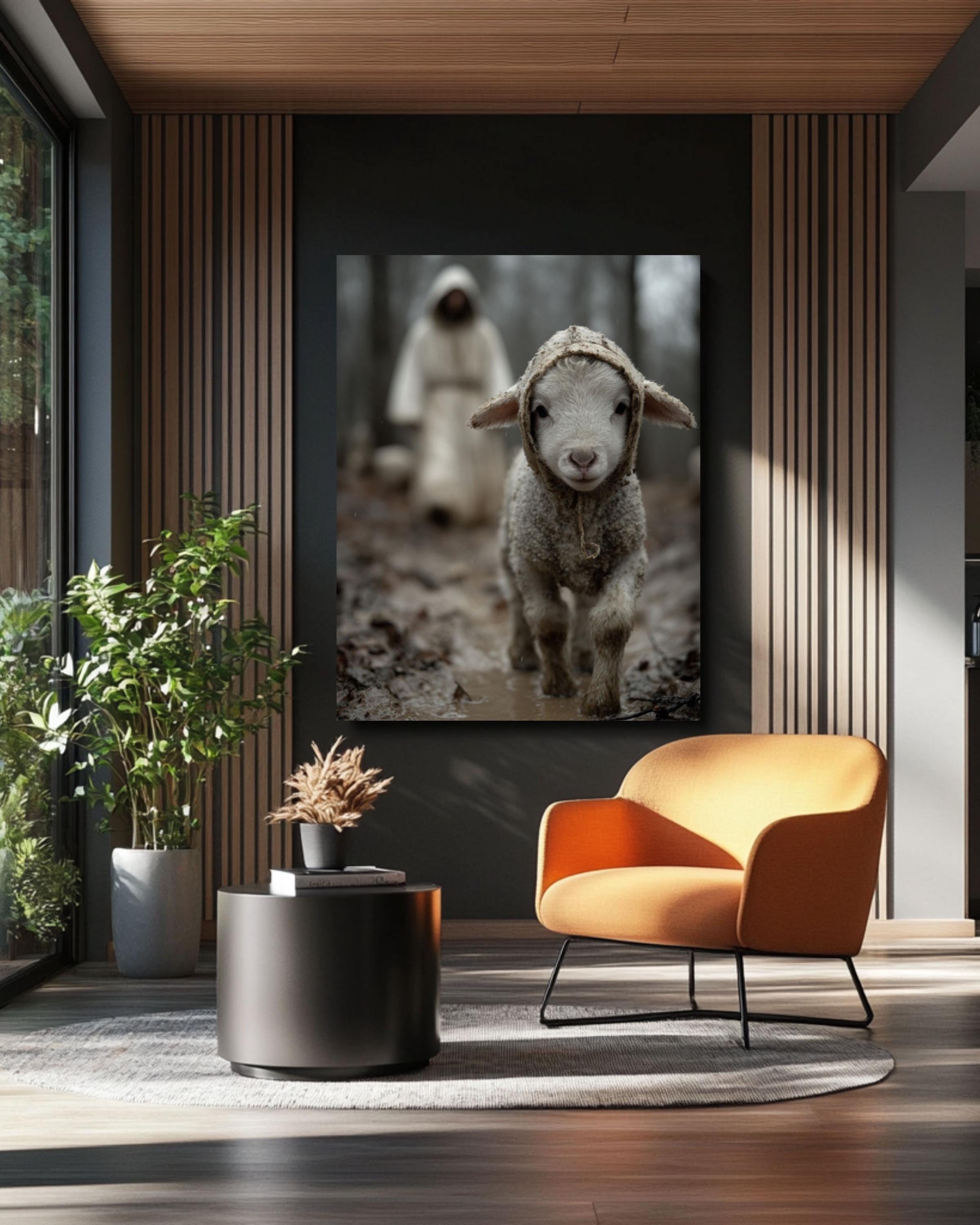 Cinematic Lamb Art â€“ Muddy Forest, Faith-Inspired Decor for home and office wall décor