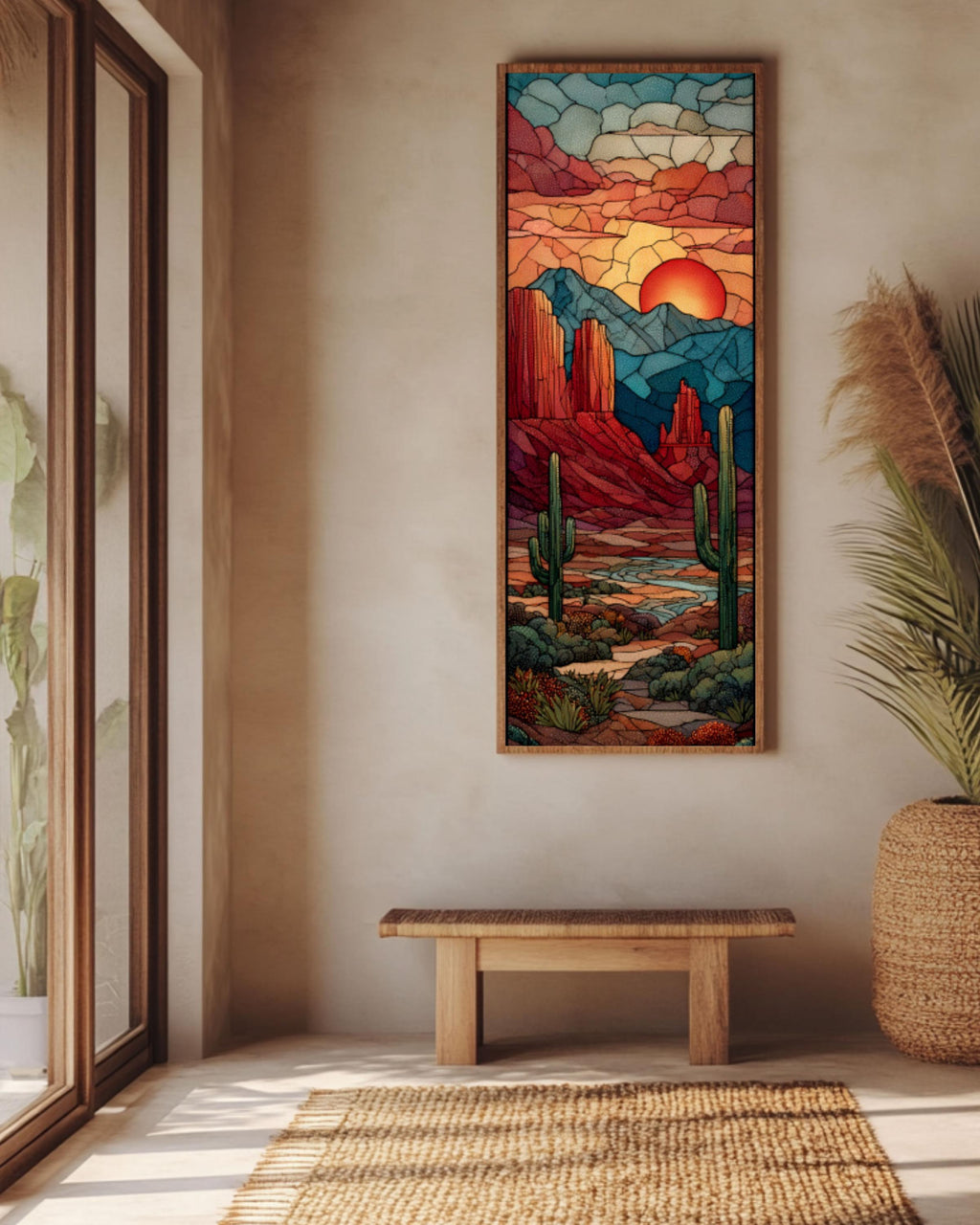 Stained Glass Desert Landscape Wall Art | Southwestern Canvas Print