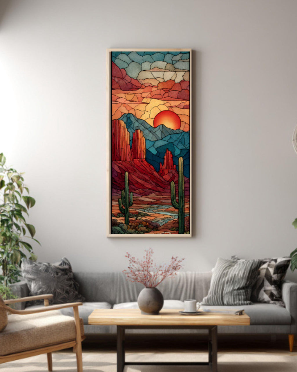 Stained Glass Desert Landscape Wall Art | Southwestern Canvas Print