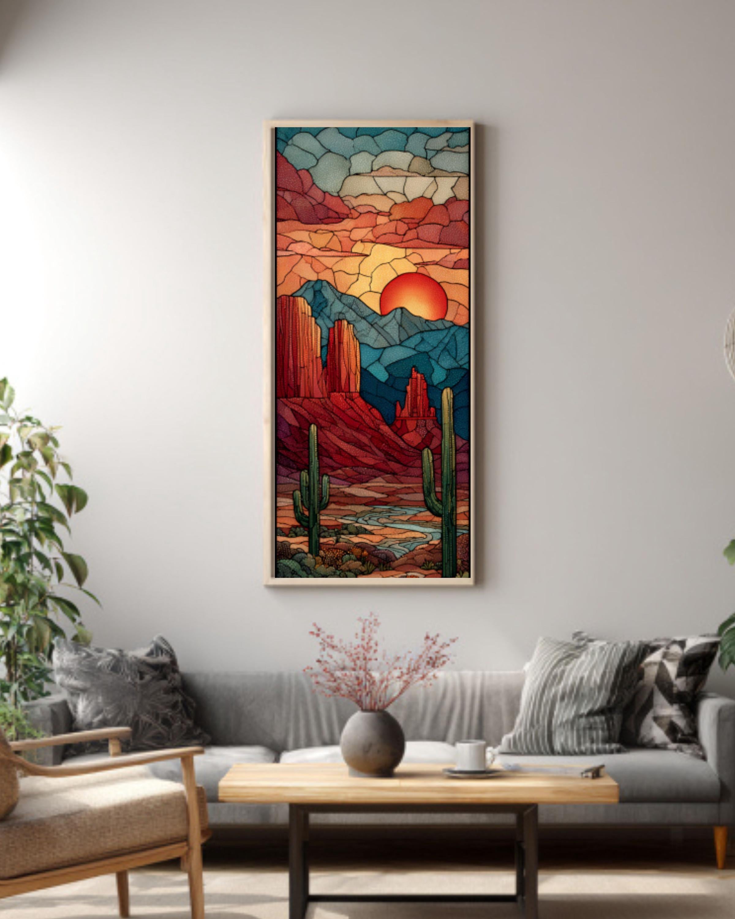 Stained Glass Desert Landscape Wall Art | Southwestern Canvas Print