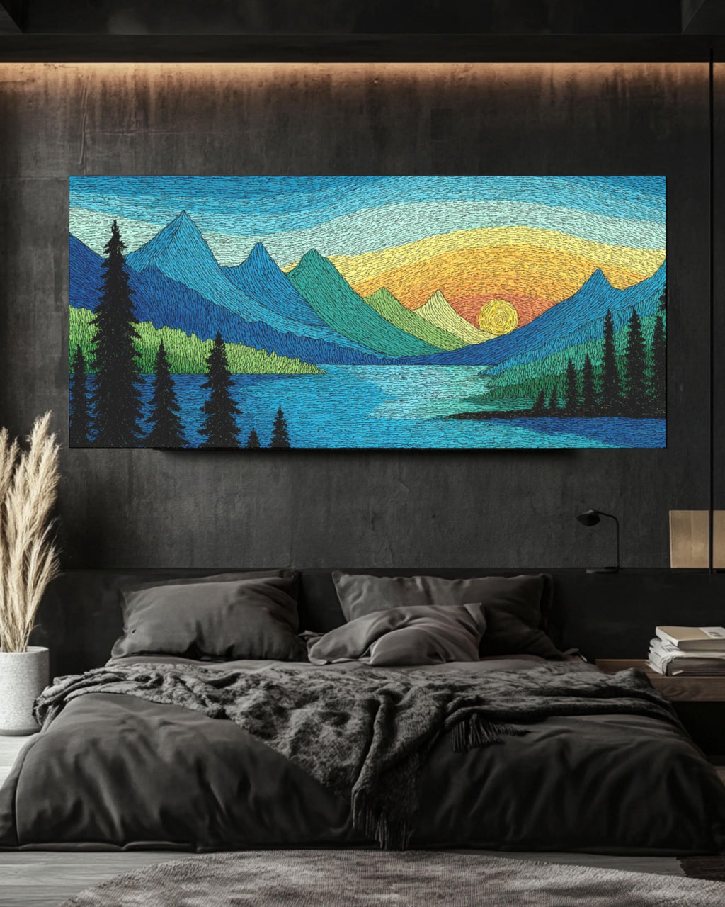 Minimalist Lake & Mountain Canvas Wall Art – Modern Landscape