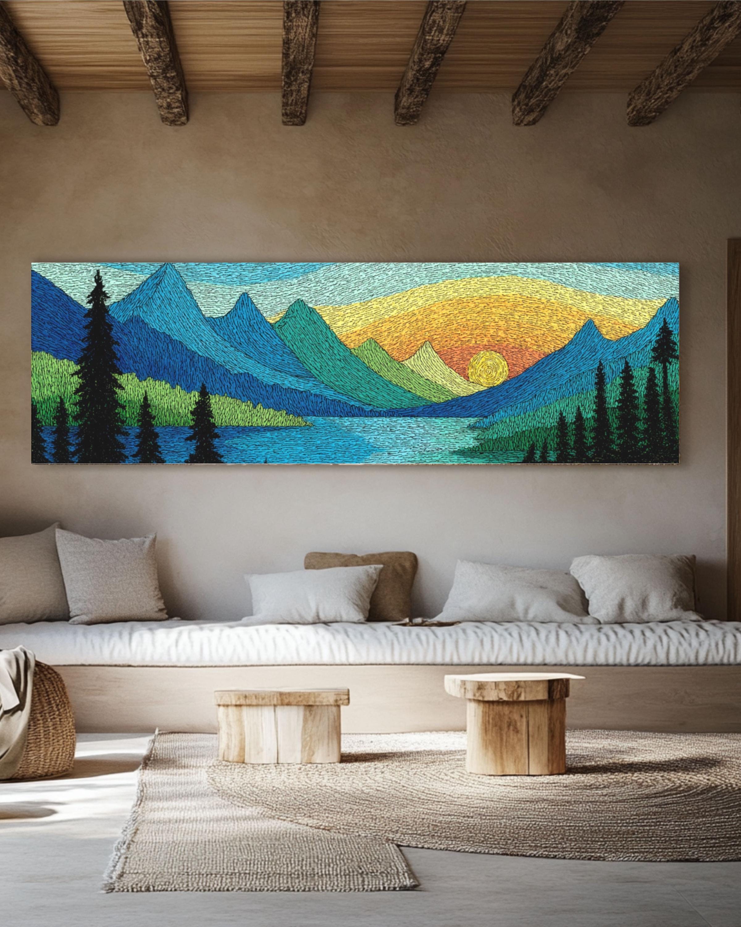 Minimalist Lake & Mountain Canvas Wall Art – Modern Landscape