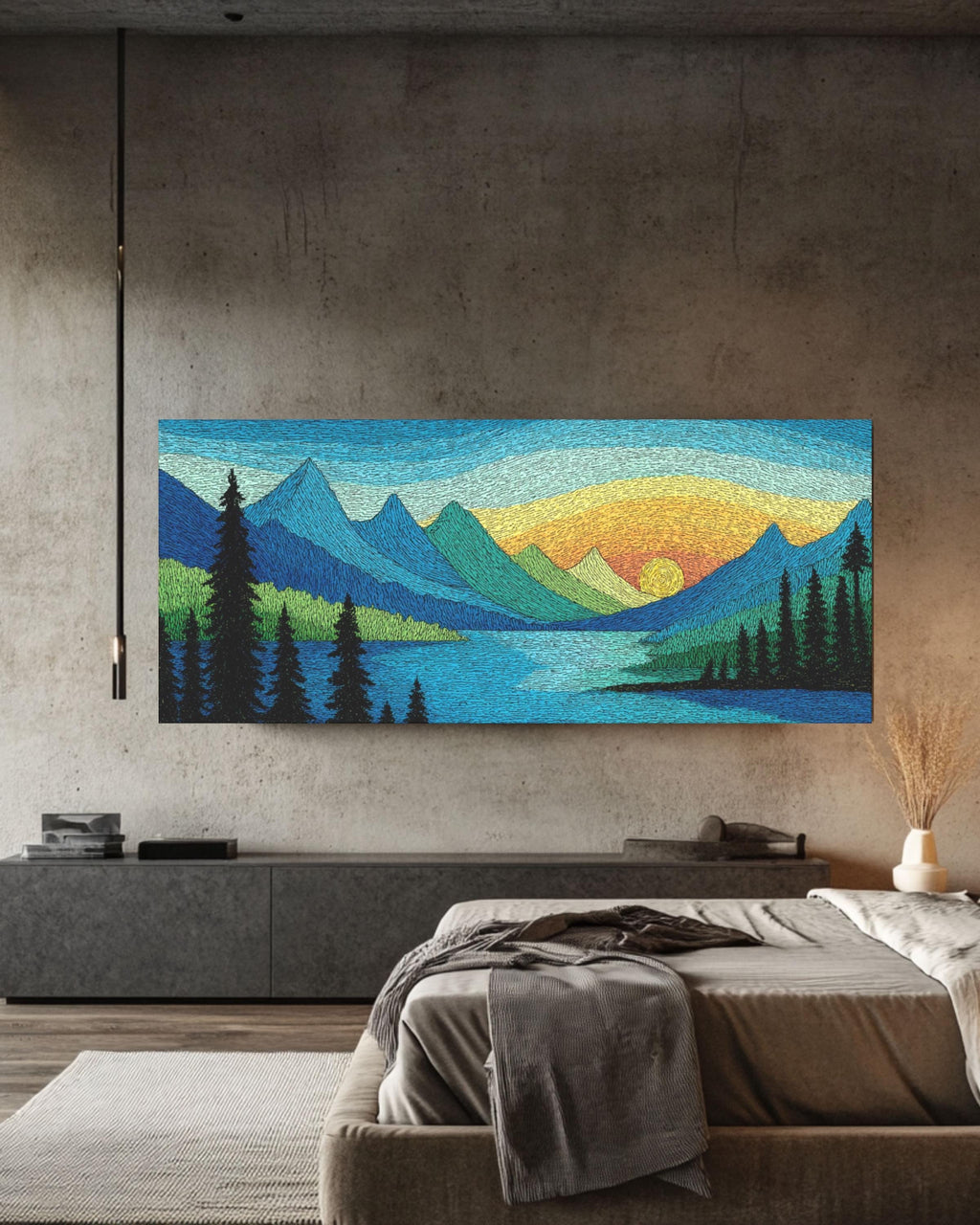 Minimalist Lake & Mountain Canvas Wall Art – Modern Landscape