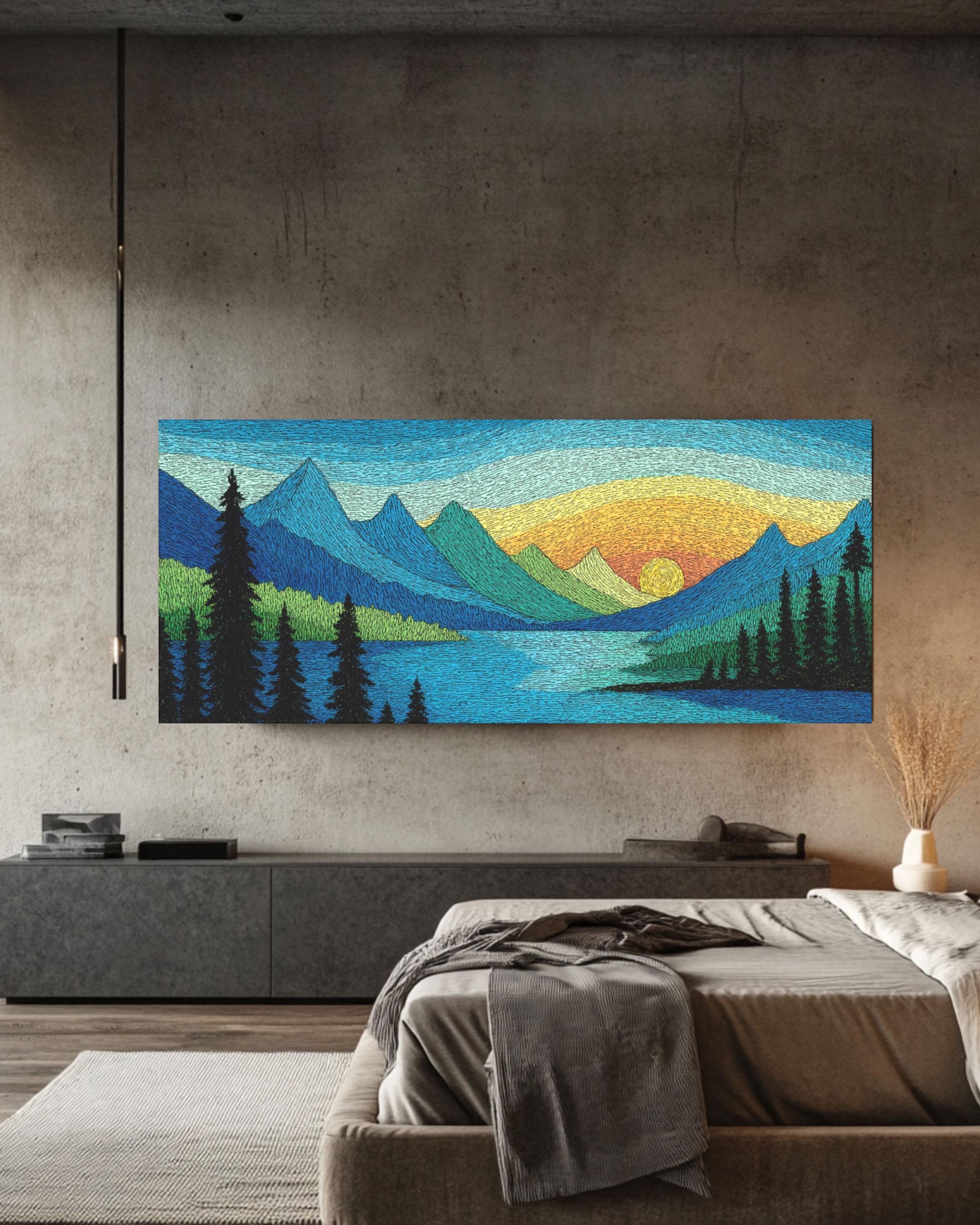 Minimalist Lake & Mountain Canvas Wall Art – Modern Landscape