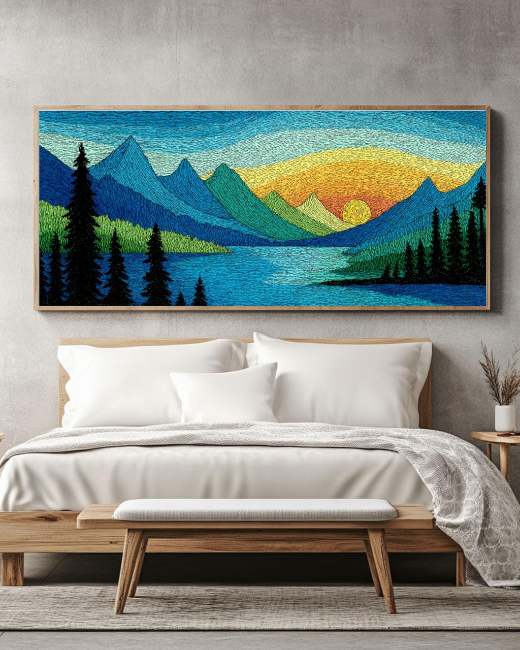 Minimalist Lake & Mountain Canvas Wall Art – Modern Landscape
