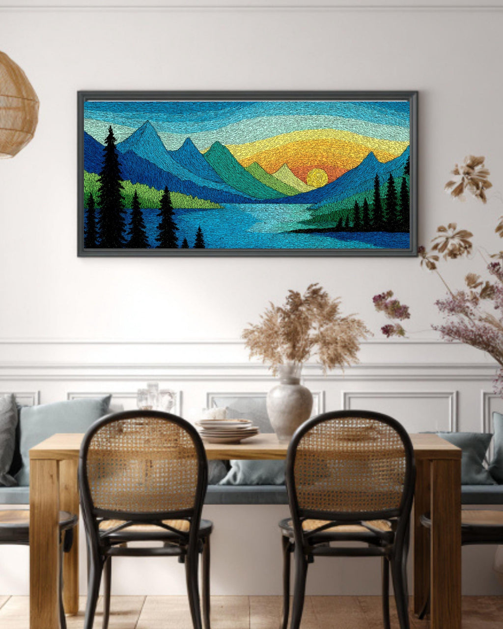 Minimalist Lake & Mountain Canvas Wall Art – Modern Landscape
