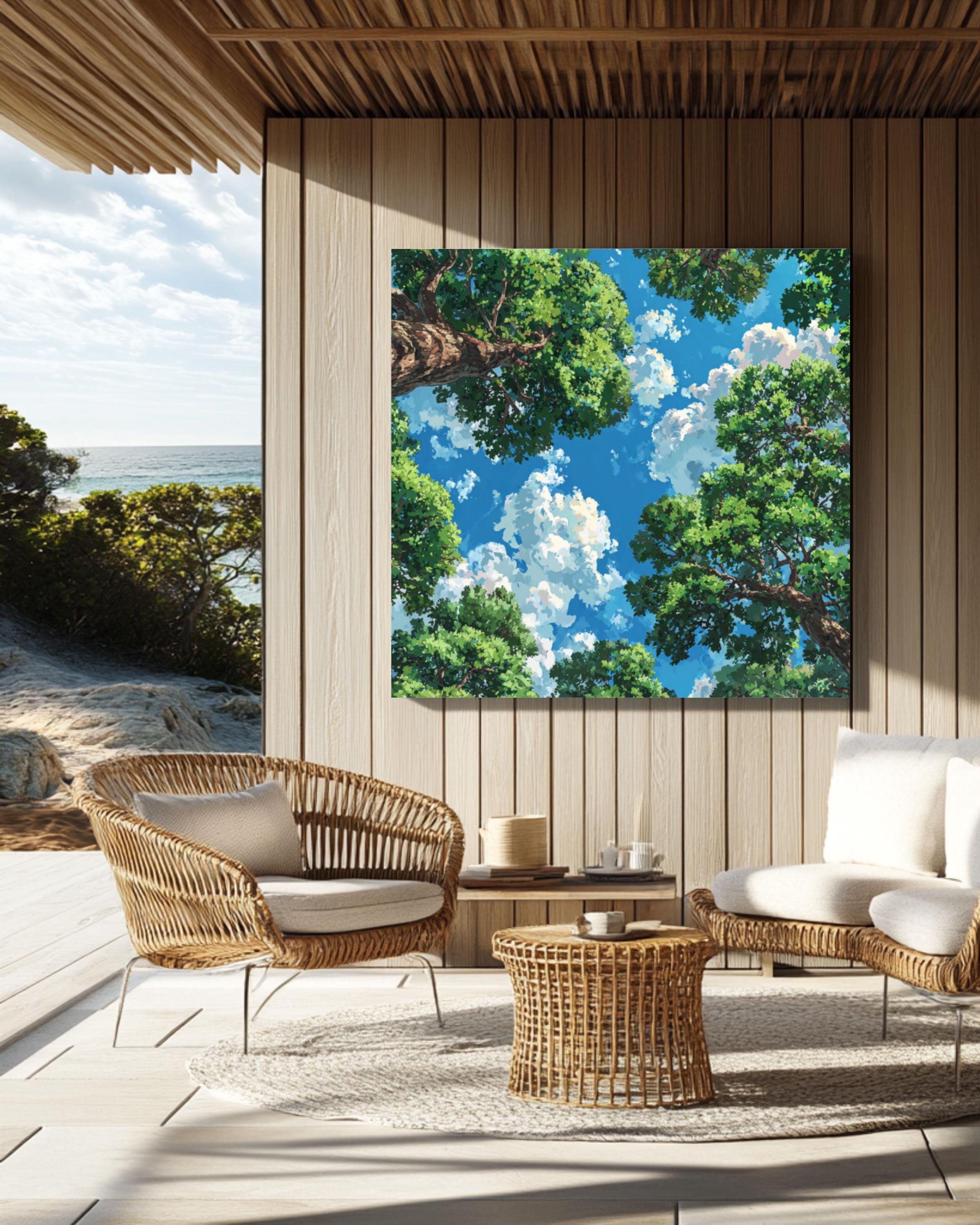 Pastel Tree Canopy Anime Nature Wall Art
