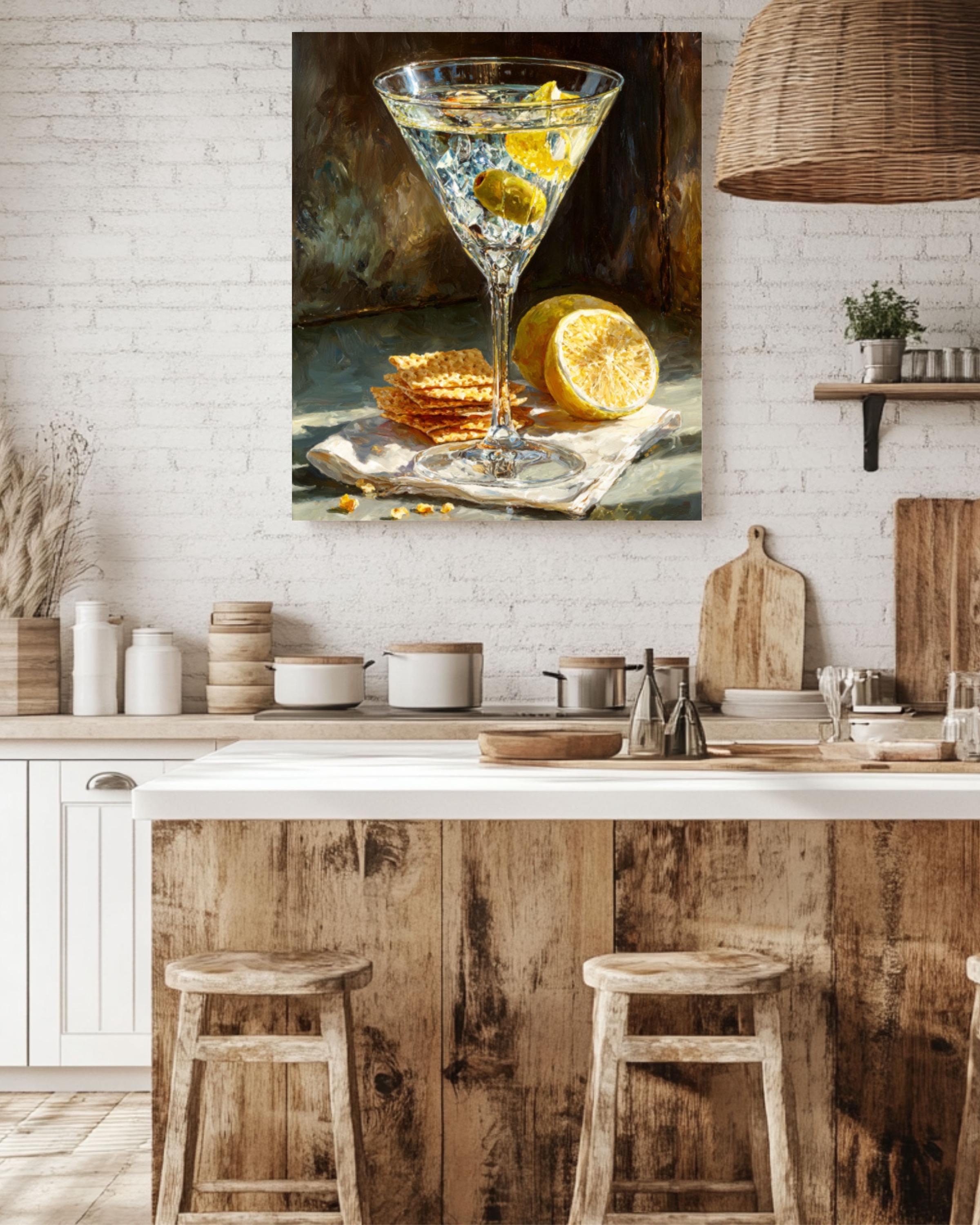 Martini Glass Wall Art | Vintage Bar Decor Print | Olive Lemon Still Life