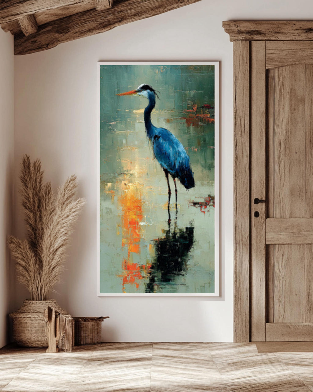 Blue Heron Wall Art Canvas | Painterly Impressionist Style Bird Print