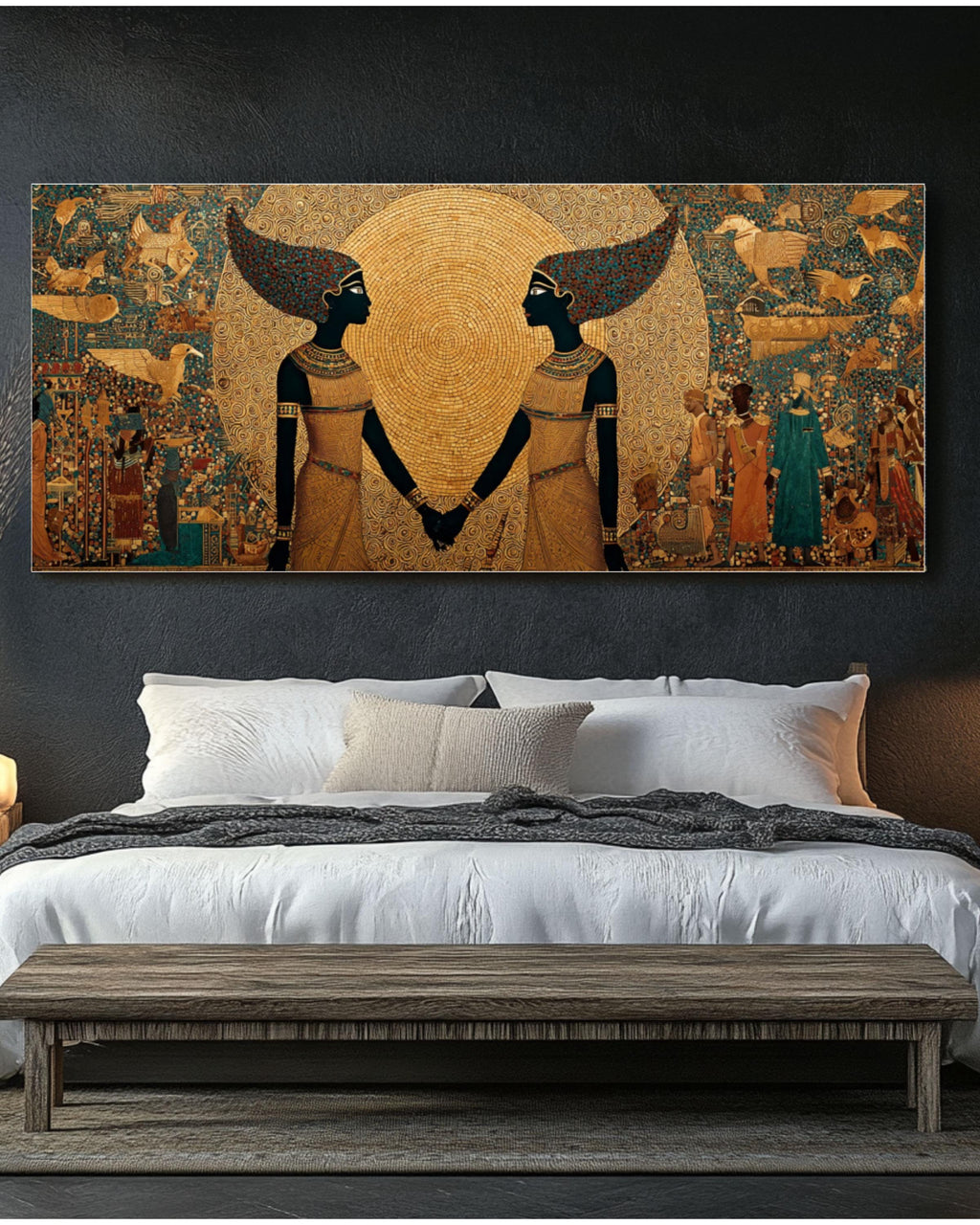 Egyptian Sun God Priestess Canvas Wall Art – Golden Mythology Print