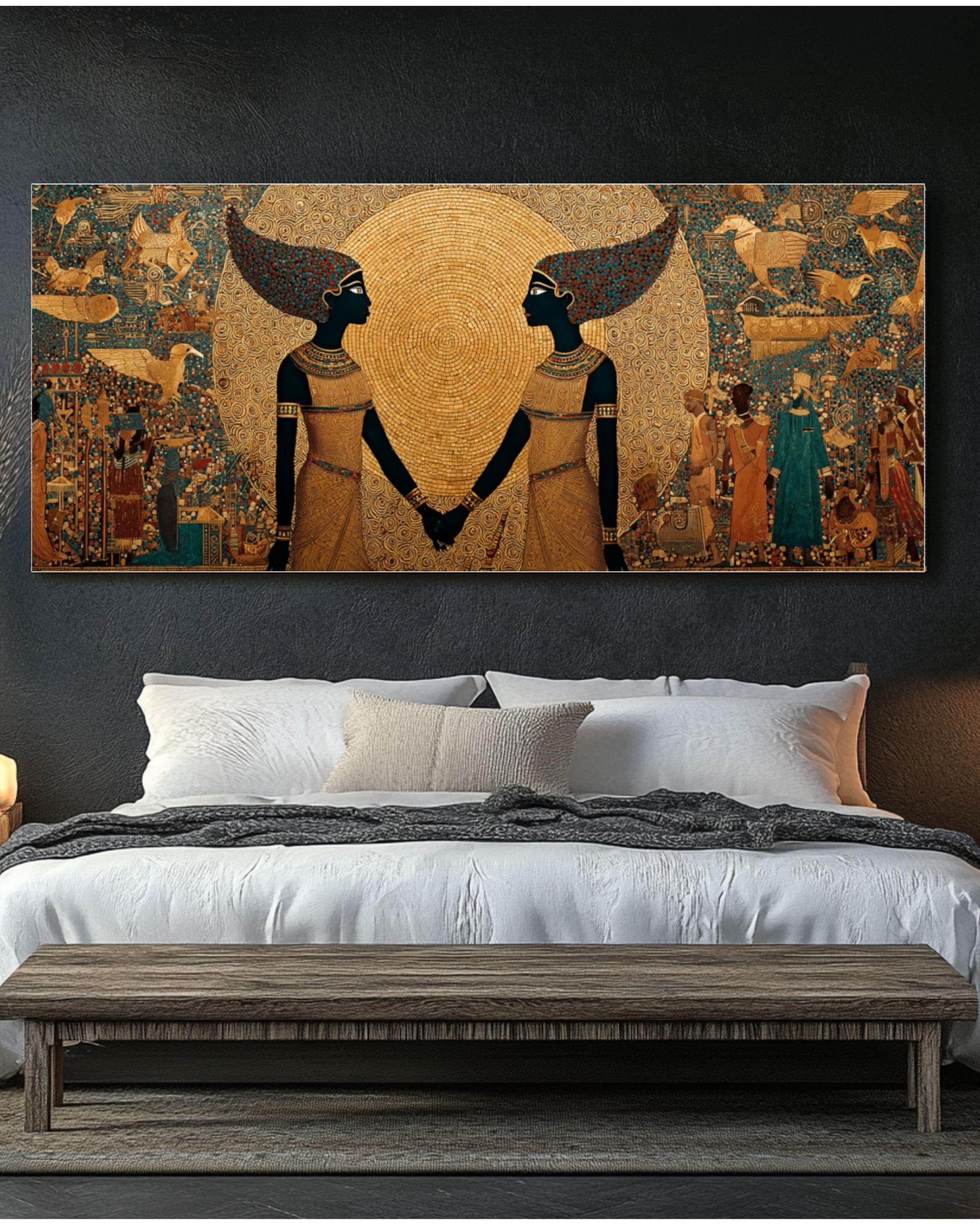 Egyptian Sun God Priestess Canvas Wall Art – Golden Mythology Print