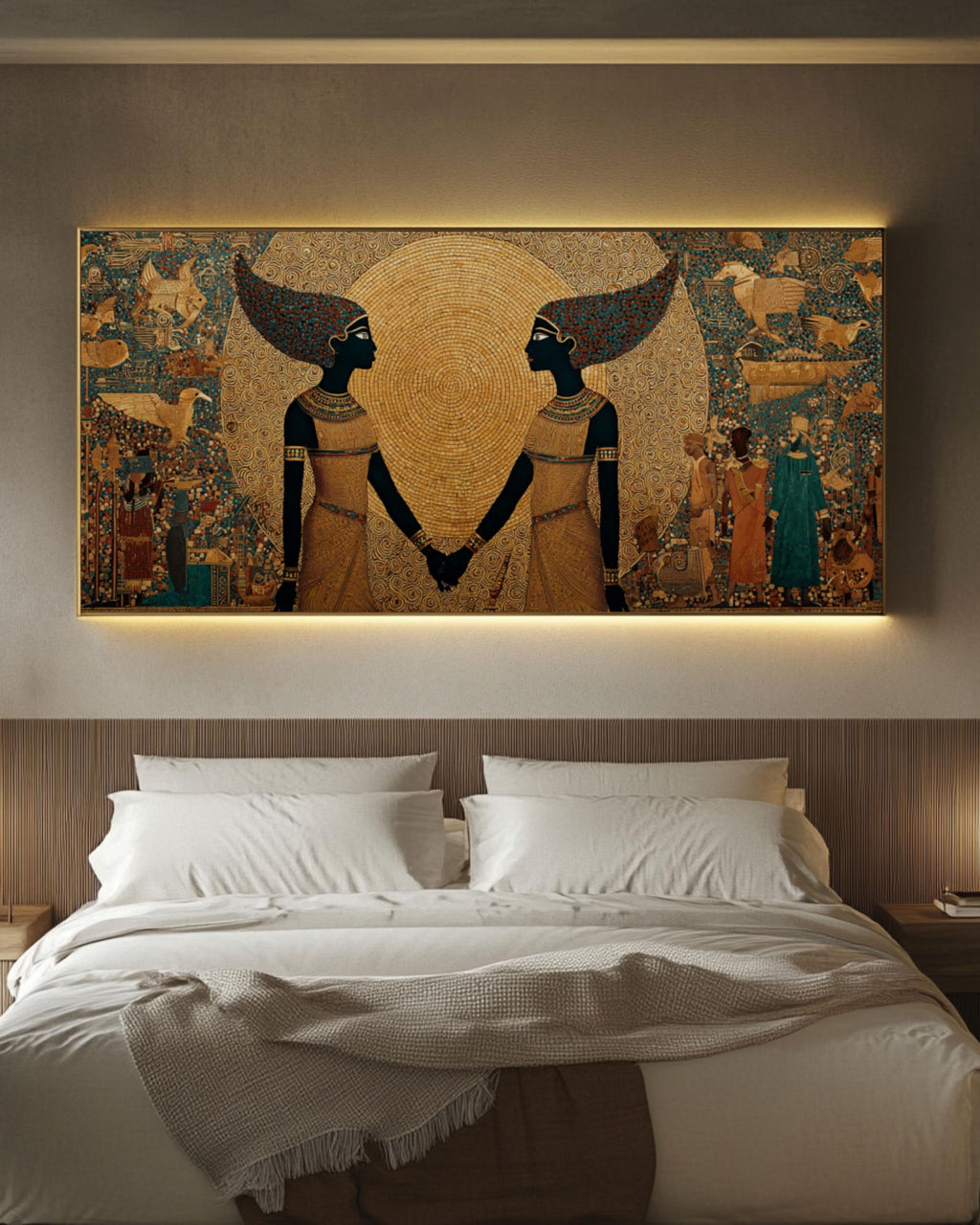 Egyptian Sun God Priestess Canvas Wall Art – Golden Mythology Print