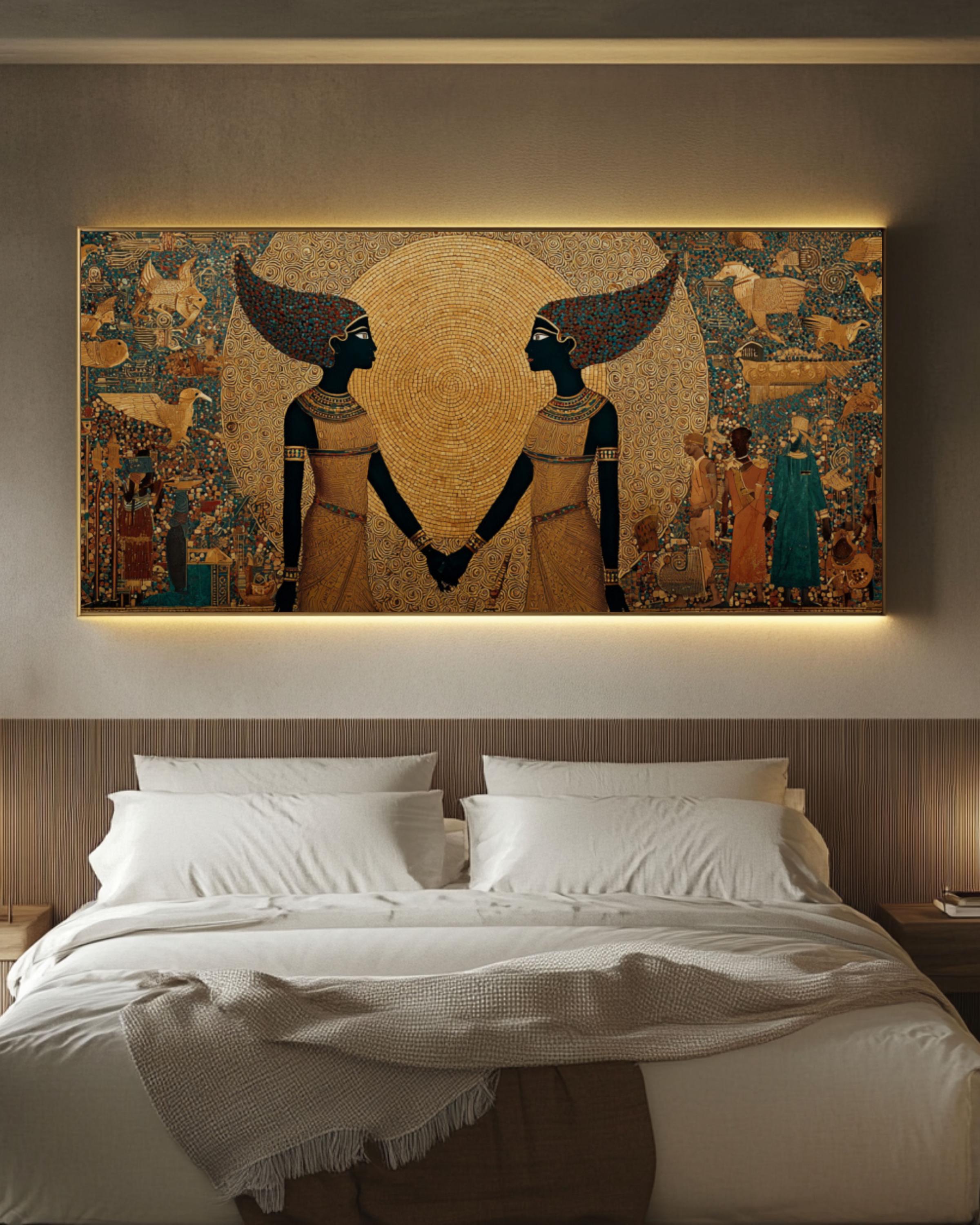 Egyptian Sun God Priestess Canvas Wall Art – Golden Mythology Print