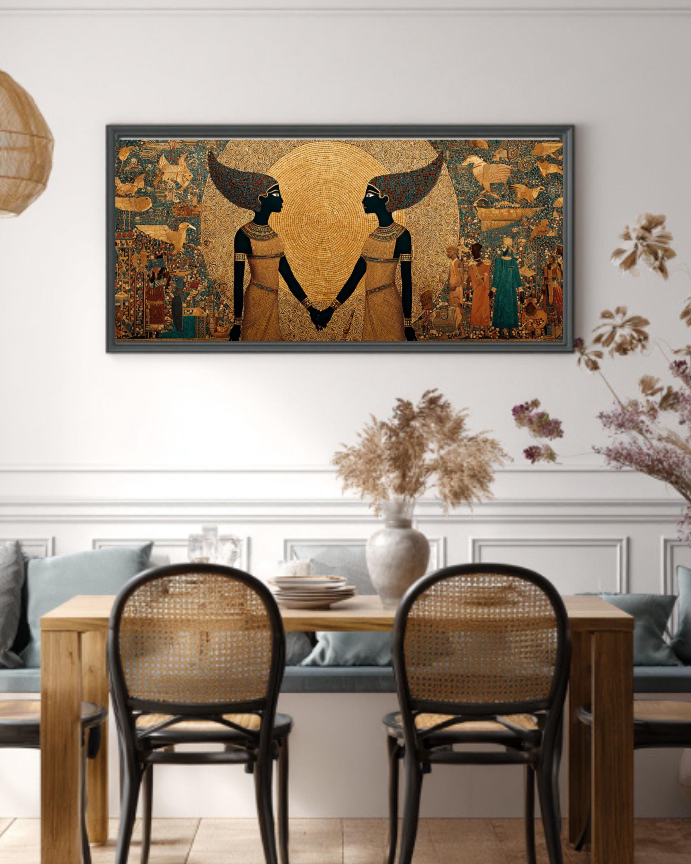 Egyptian Sun God Priestess Canvas Wall Art – Golden Mythology Print